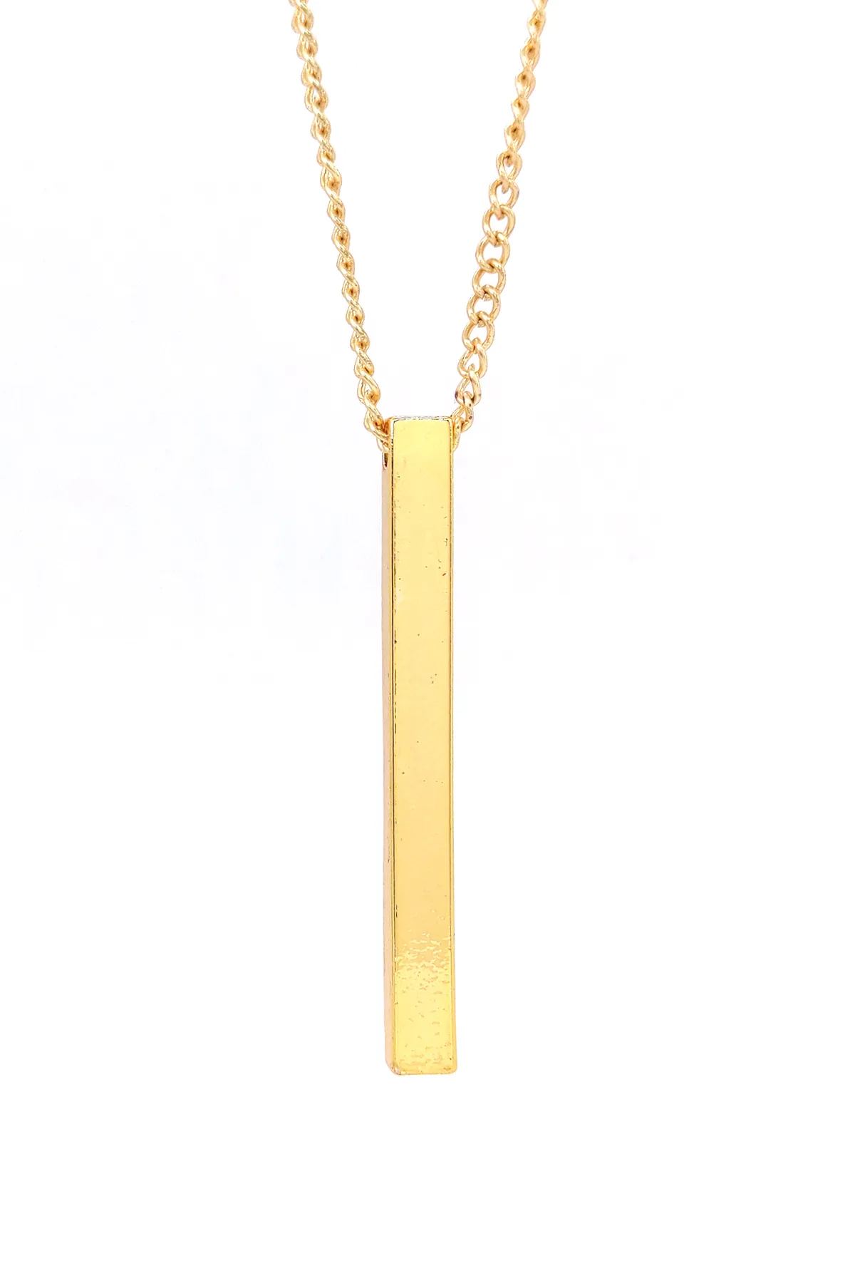 Çubuk Bar Kolye - Altın Renk - Klasik Zincir - 65 cm