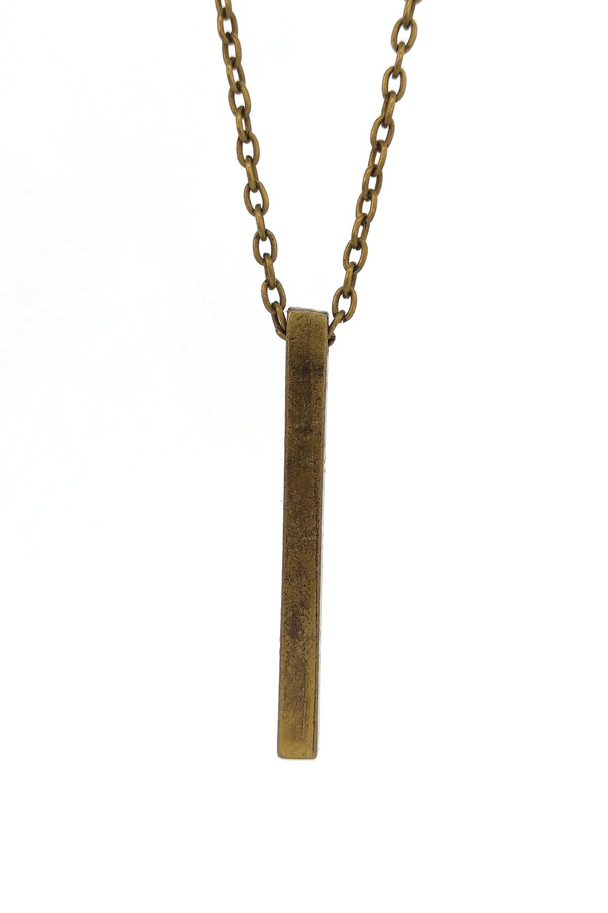 Çubuk Bar Kolye - Antik Sarı Kaplama - Klasik Zincir - 65 cm