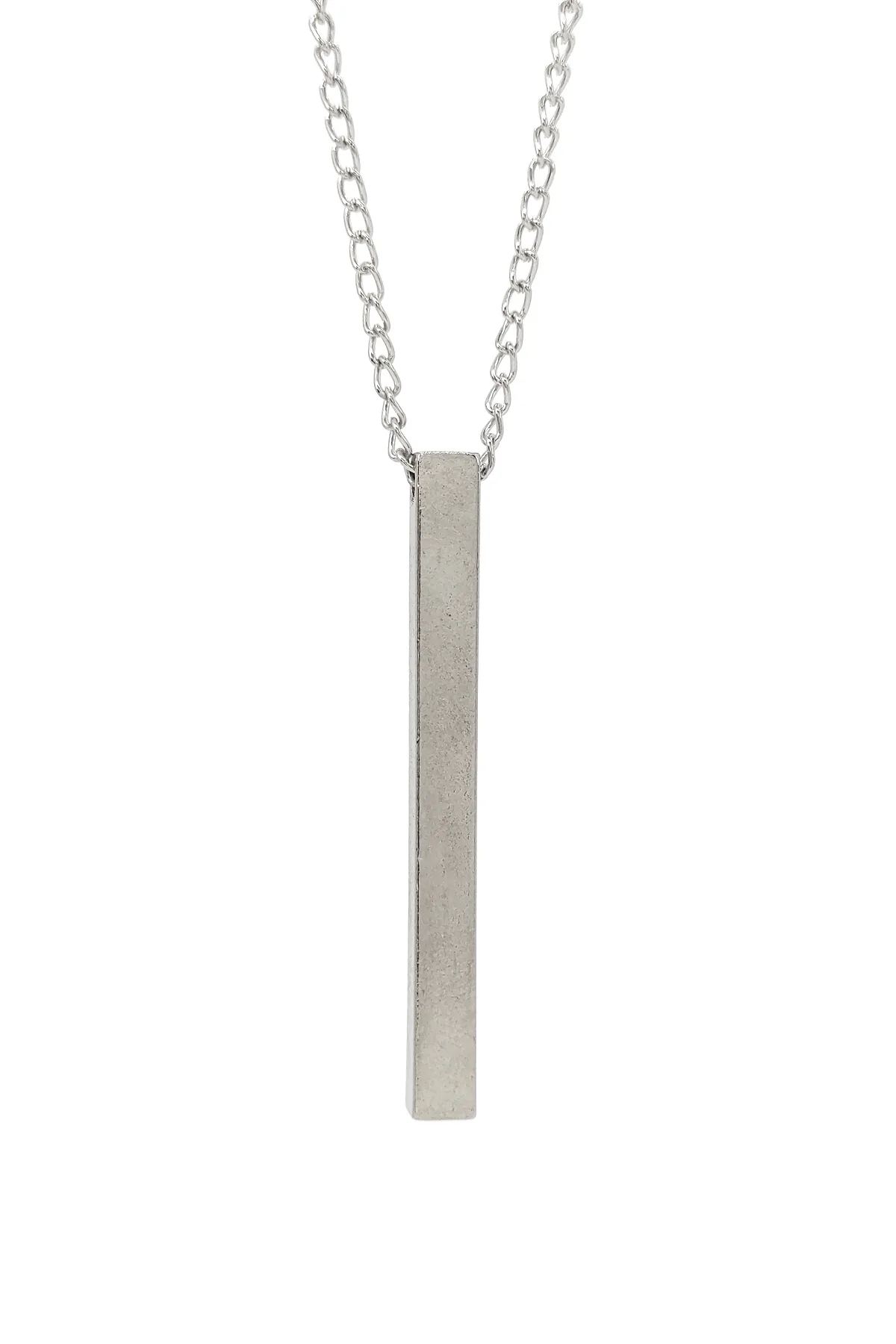 Çubuk Bar Kolye - Gümüş Renk - Klasik Zincir - 65 cm