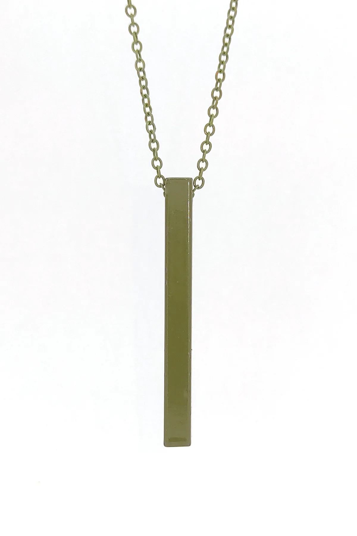 Çubuk Bar Kolye - Haki Renk - Klasik Zincir - 65 cm