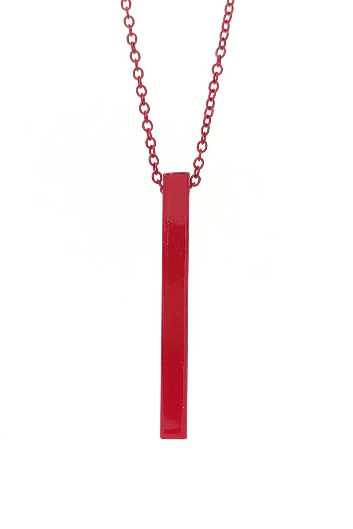 Çubuk Bar Kolye - Kırmızı Renk - Klasik Zincir - 65 cm