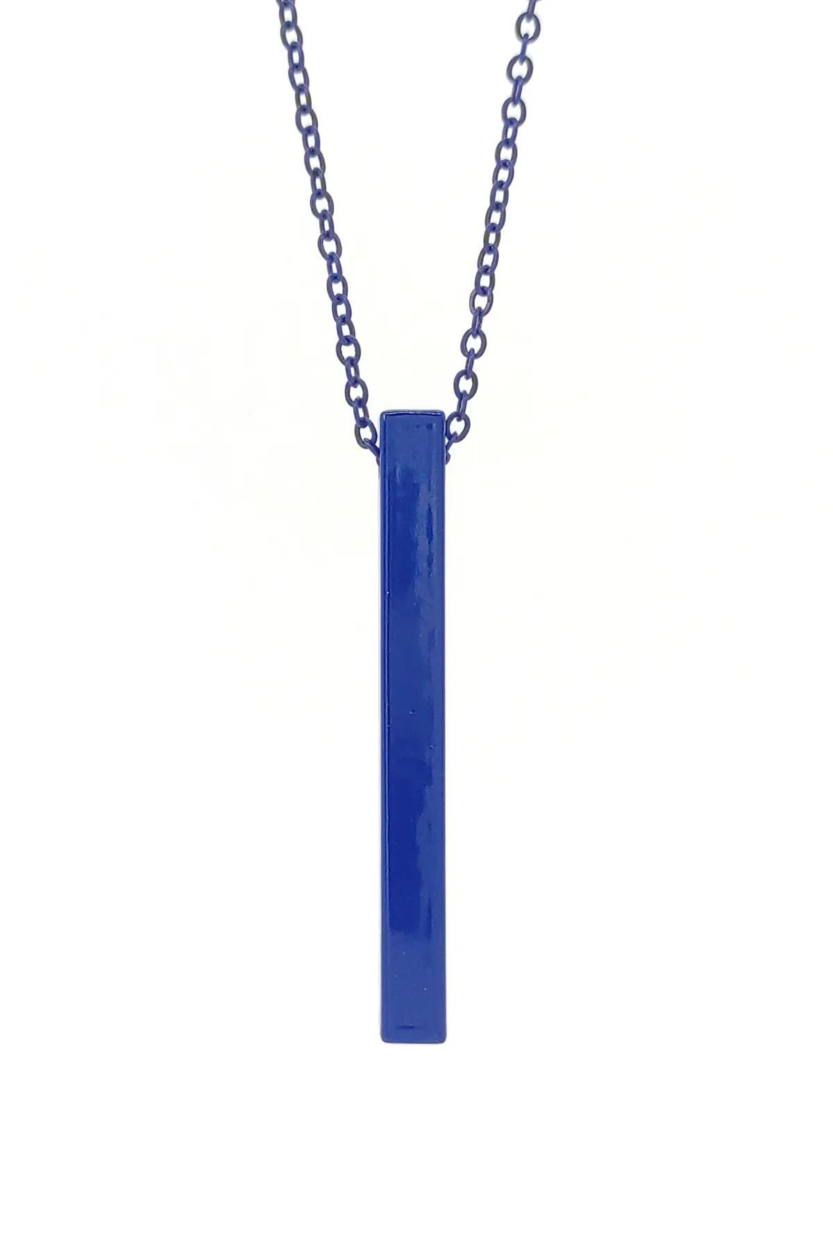 Çubuk Bar Kolye - Mavi Renk - Klasik Zincir - 65 cm