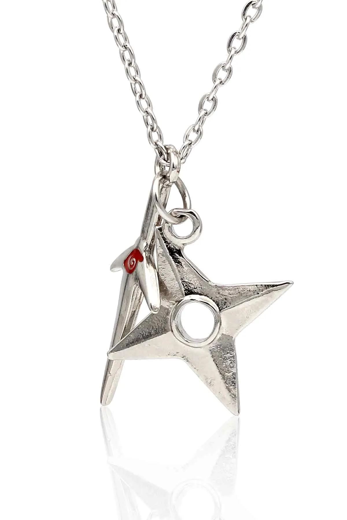 Naruto Kunai ve Shuriken Kombin Kolye Minato Kolye - Gümüş Renk - Klasik Zincir - 65 cm