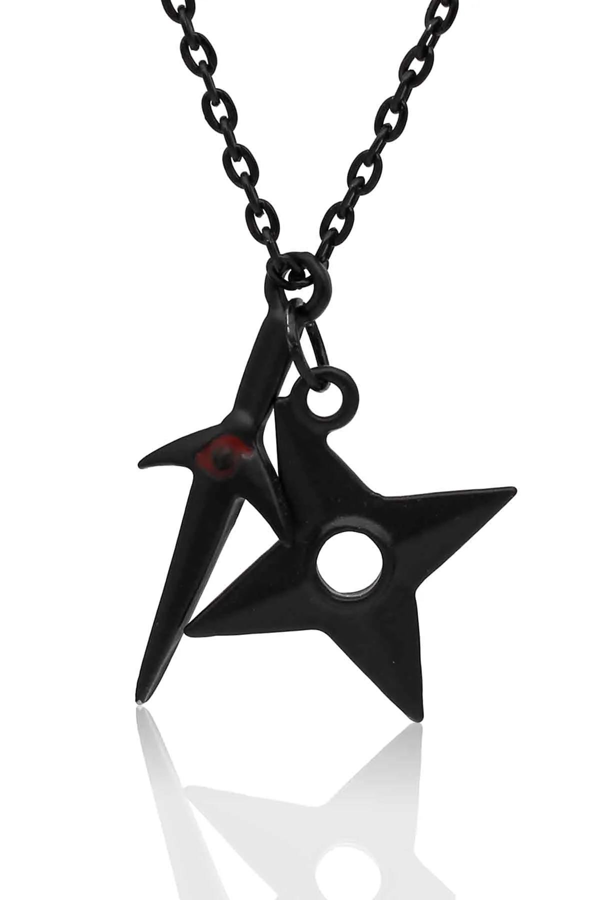 Naruto Kunai ve Shuriken Kombin Kolye Minato Kolye - Siyah Renk - Klasik Zincir - 65 cm