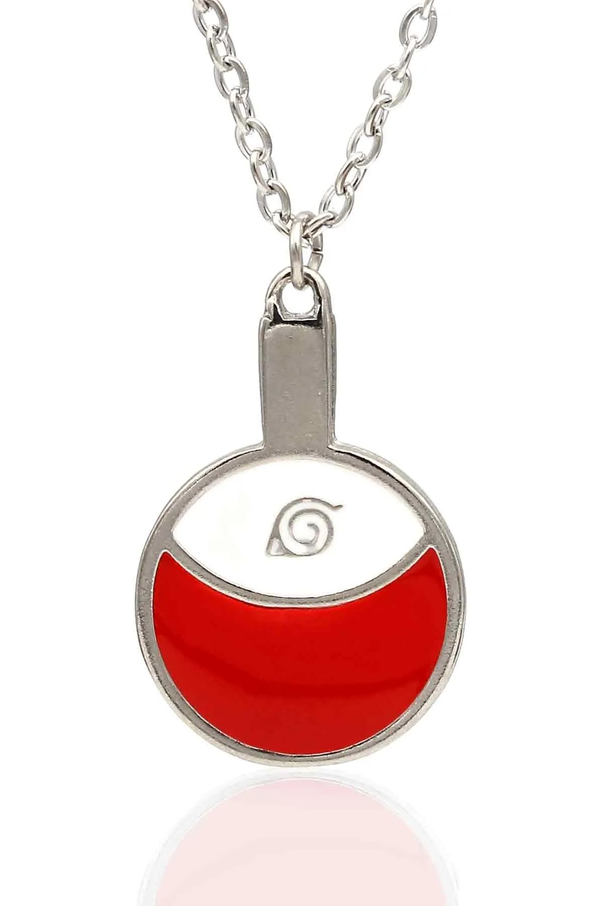 Naruto Uchiha Sembol Kolye - Mineli, - Gümüş Renk - Klasik Zincir - 65 cm