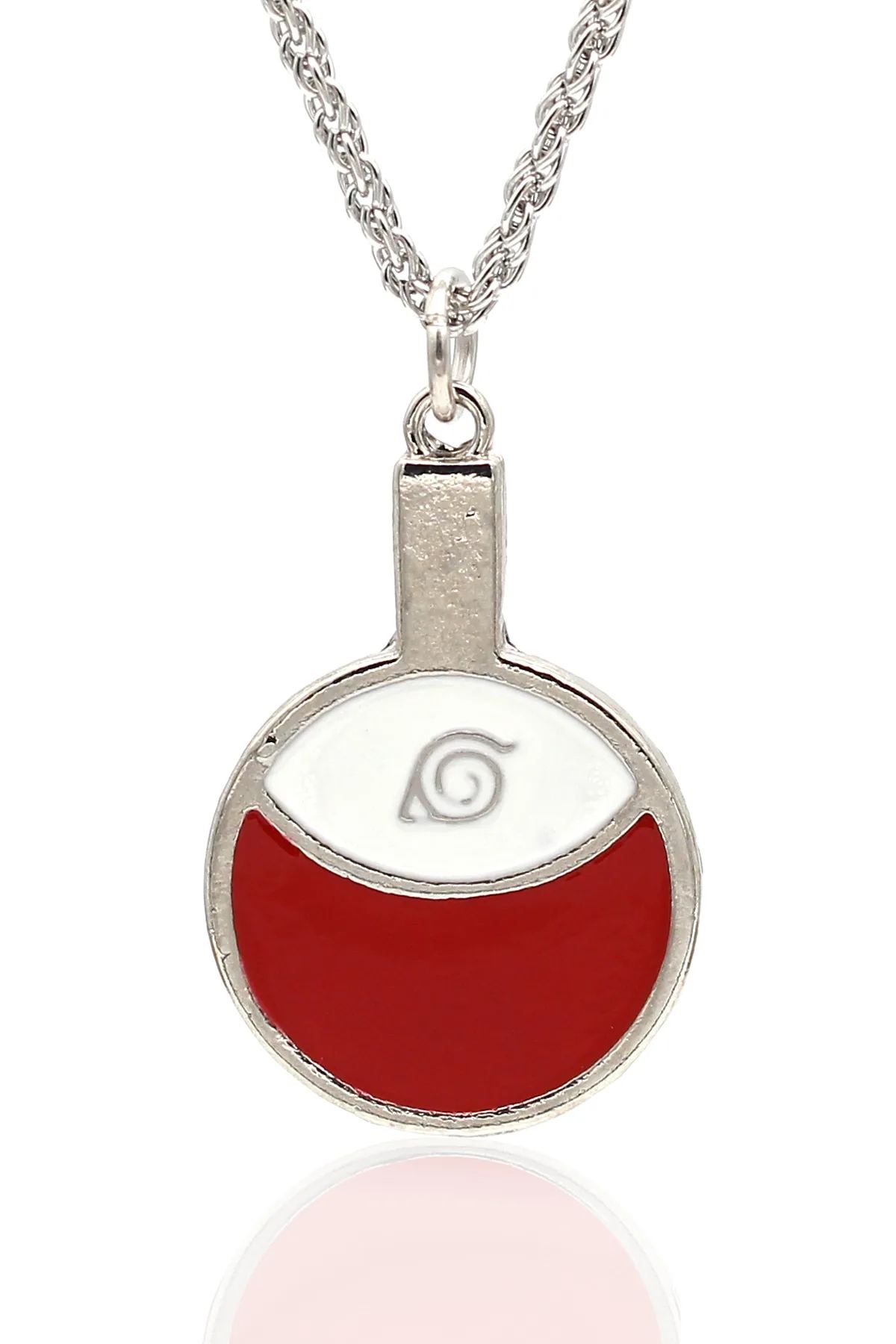 Naruto Uchiha Sembol Kolye - Mineli, - Gümüş Renk - Burgu Zincir - 65 cm