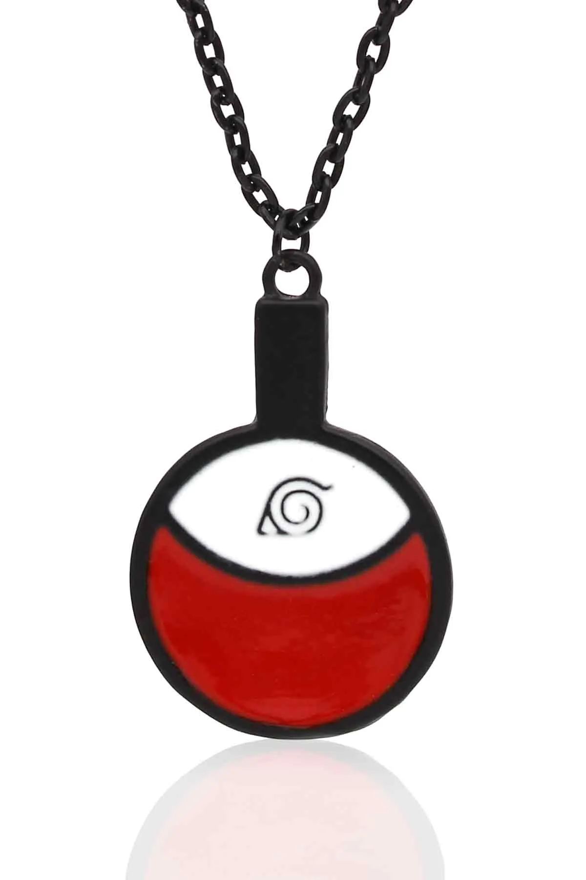 Naruto Uchiha Sembol Kolye - Mineli, - Siyah Renk - Klasik Zincir - 65 cm