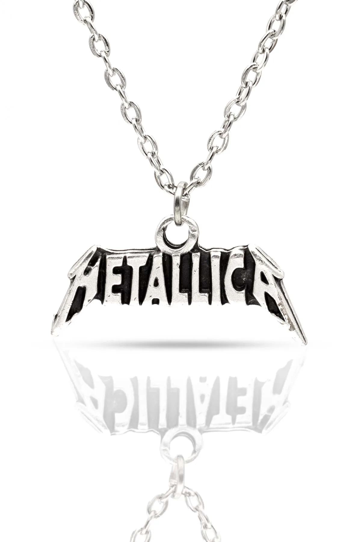 Metallica Rock Band Fan Kolye - Antik Gümüş Kaplama - Antik Gümüş Kaplama - Klasik Zincir - 65 cm