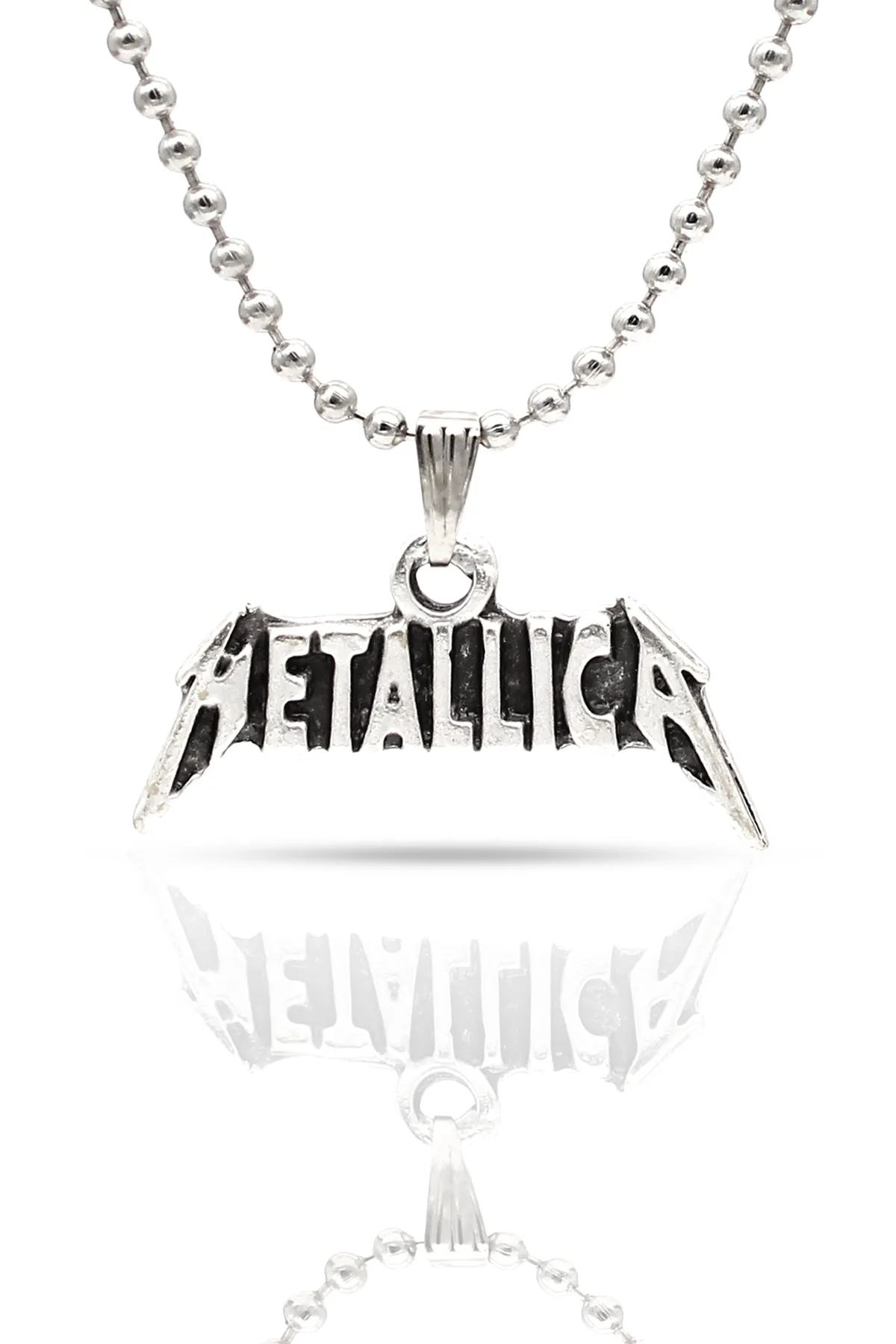 Metallica Rock Band Fan Kolye - Antik Gümüş Kaplama - Antik Gümüş Kaplama - Top Zincir - 65 cm