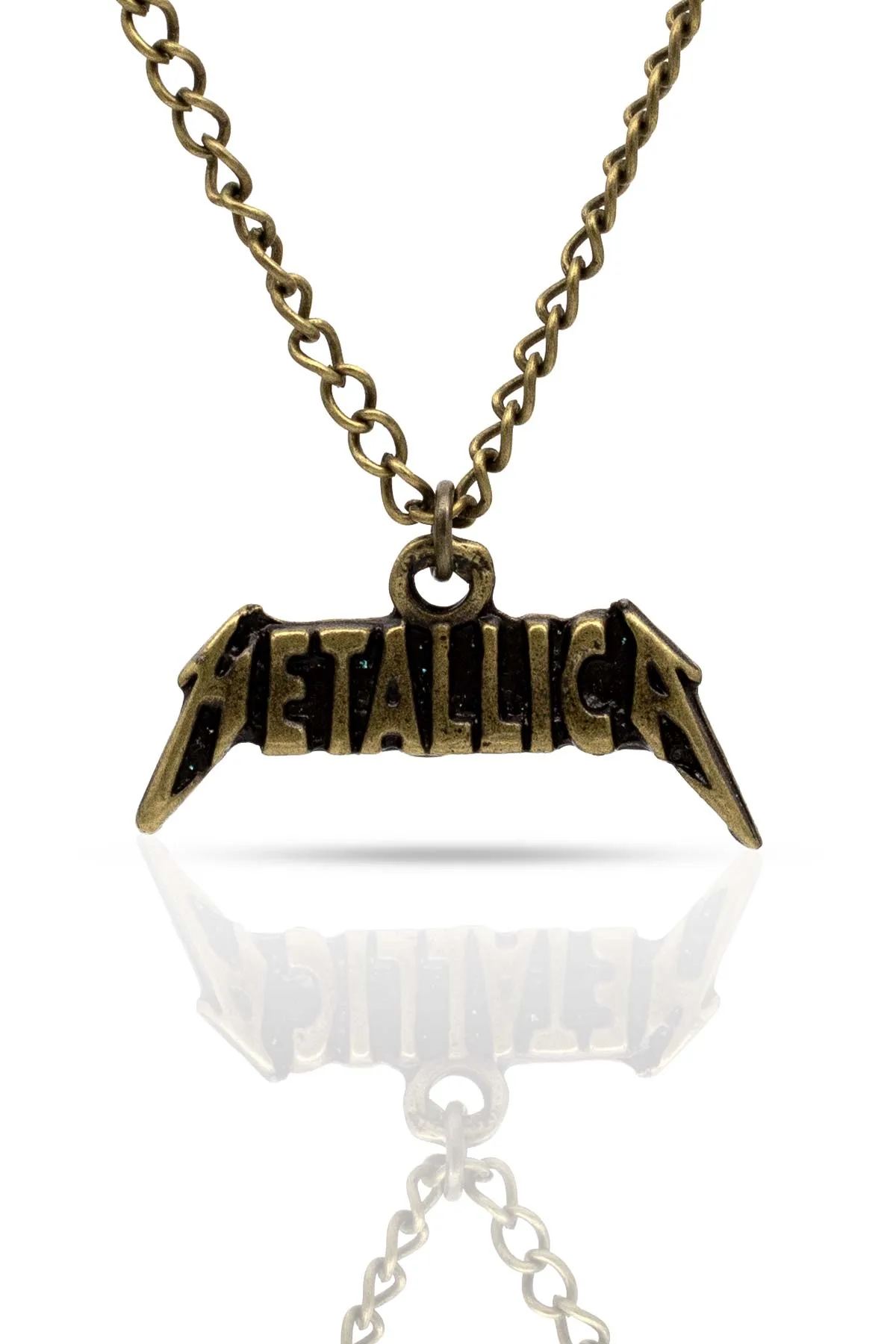 Metallica Rock Band Fan Kolye - Antik Gümüş Kaplama - Antik Sarı Kaplama - Klasik Zincir - 65 cm