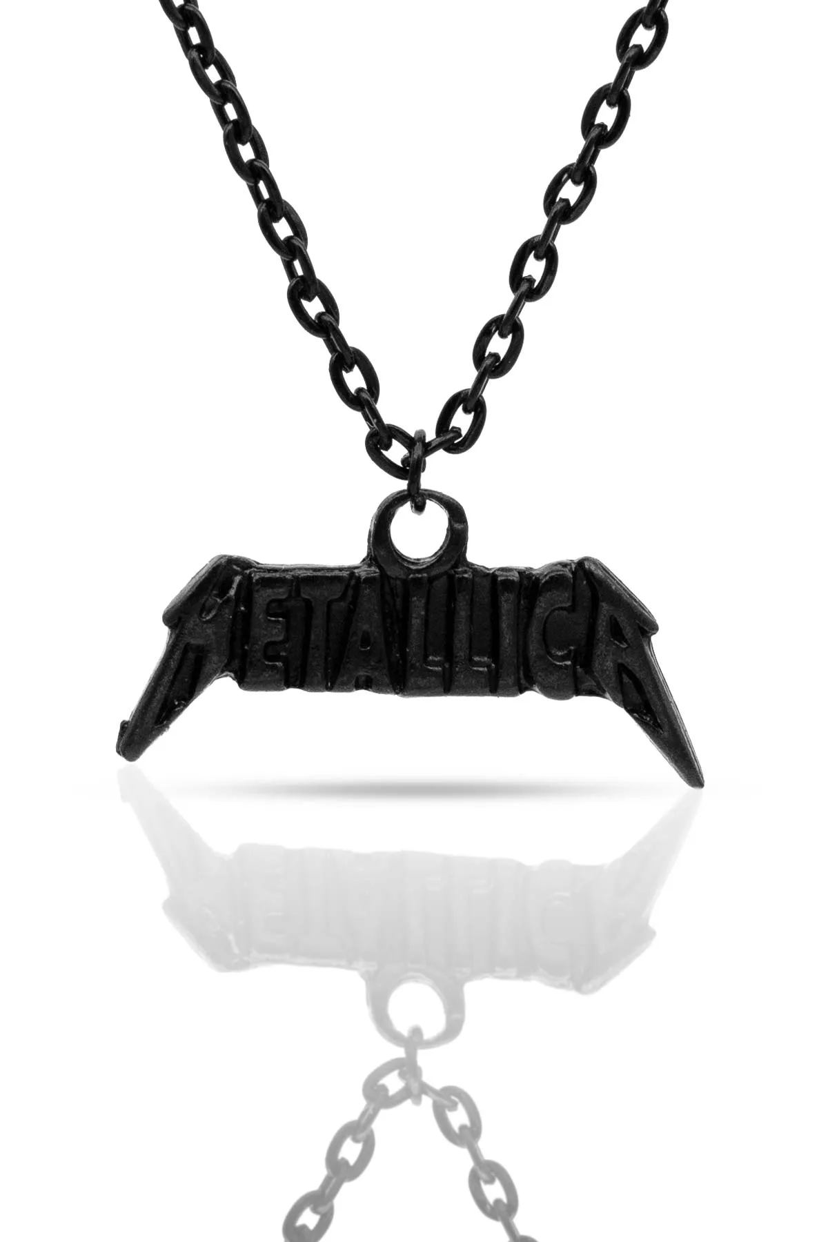 Metallica Rock Band Fan Kolye - Antik Gümüş Kaplama - Siyah Renk - Klasik Zincir - 65 cm