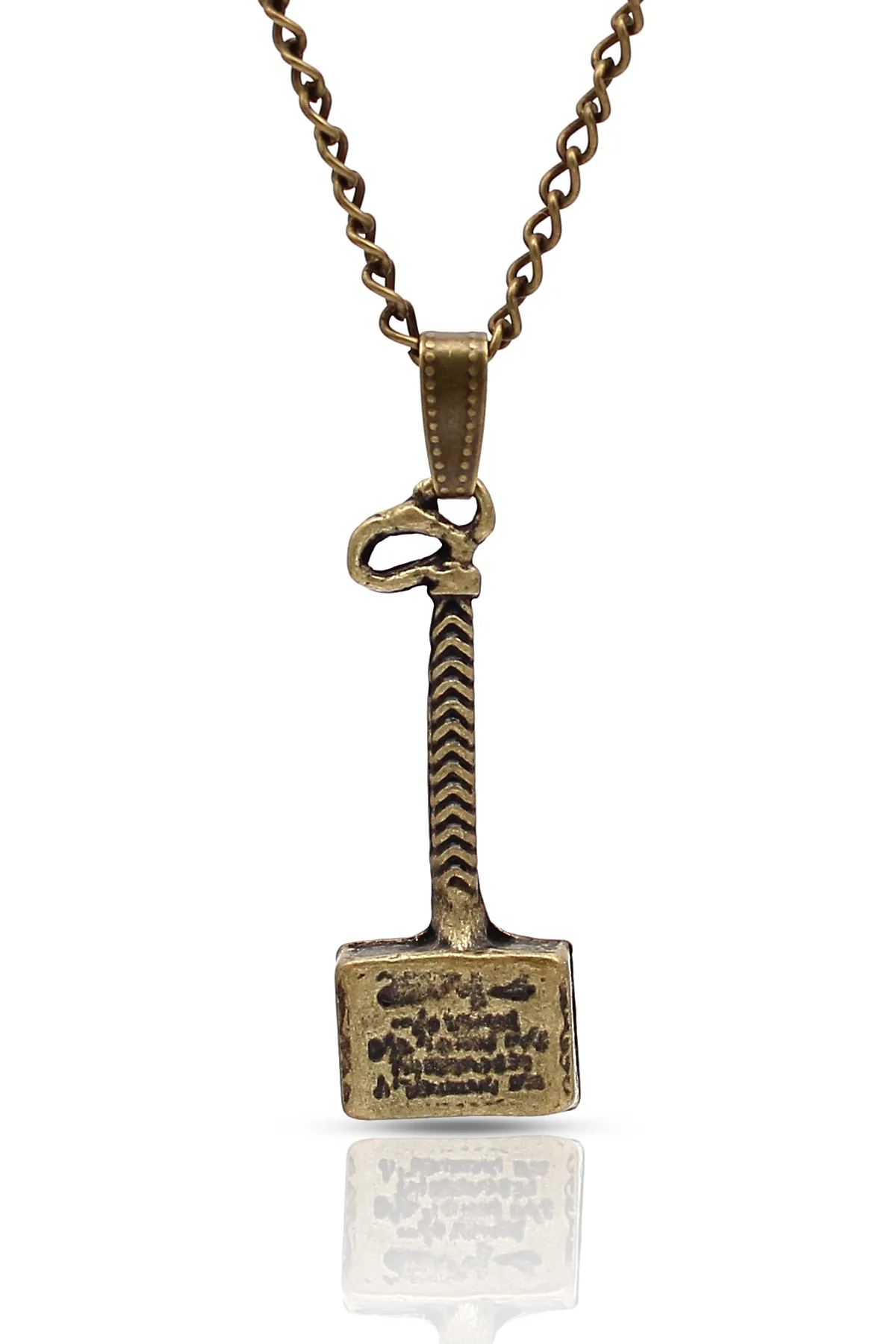 İskandinav Çekiç Kolye - Antik Gümüş Kaplama - Antik Sarı Kaplama - Klasik Zincir - 65 cm