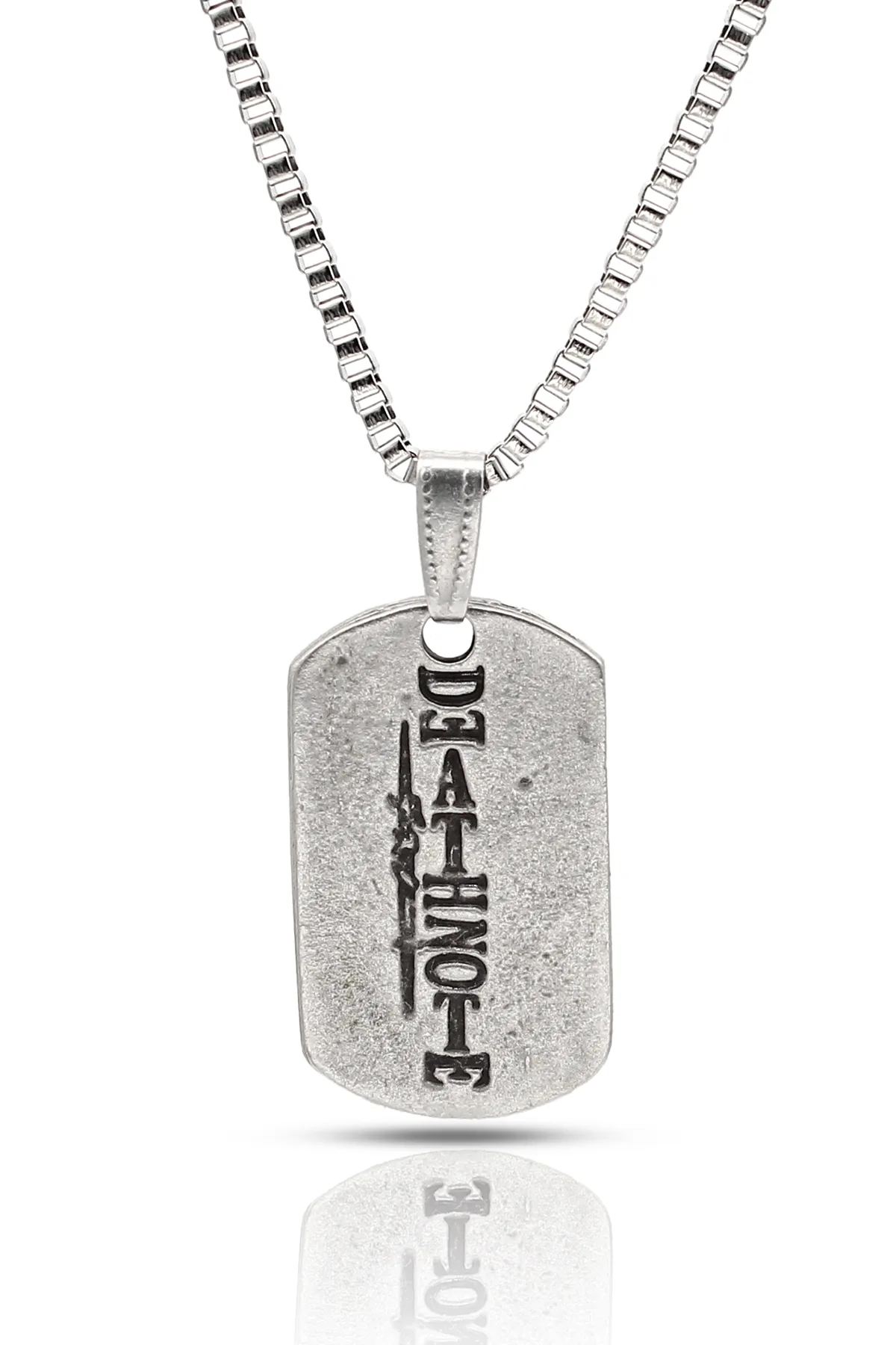 Death Note Anime Fan Kolye - Antik Gümüş Kaplama - Antik Gümüş Kaplama - Küp Zincir - 65 cm