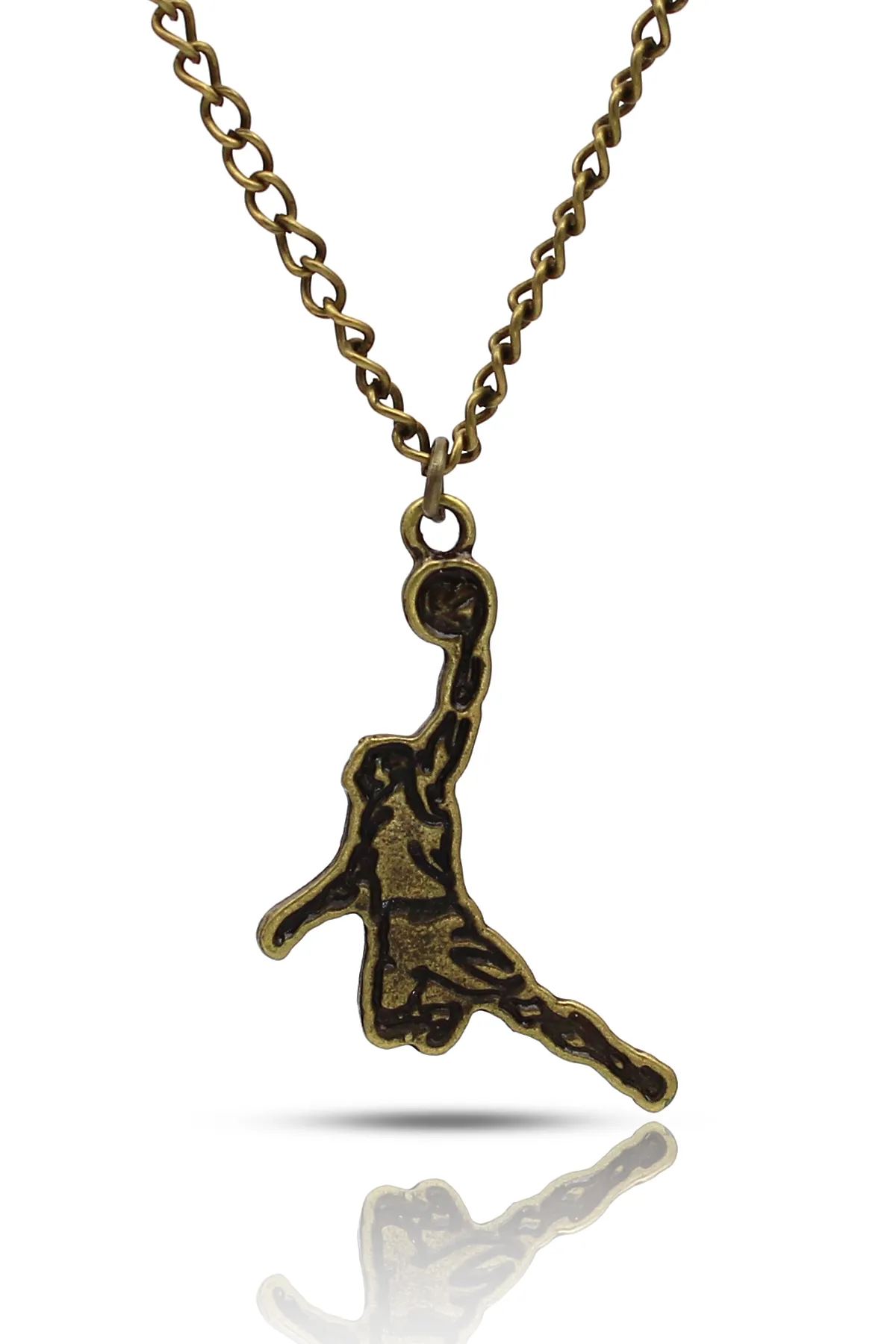 NBA Kobe Bryant Smaç Kolye - Antik Gümüş Kaplama - Antik Sarı Kaplama - Klasik Zincir - 65 cm
