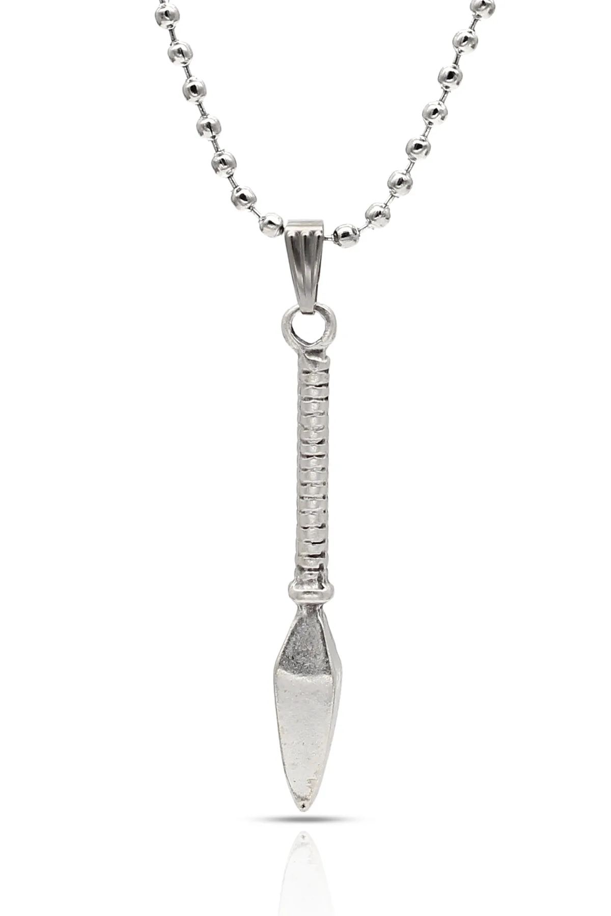 Japon Kunai Kolye - Antik Gümüş Kaplama - Antik Gümüş Kaplama - Top Zincir - 65 cm