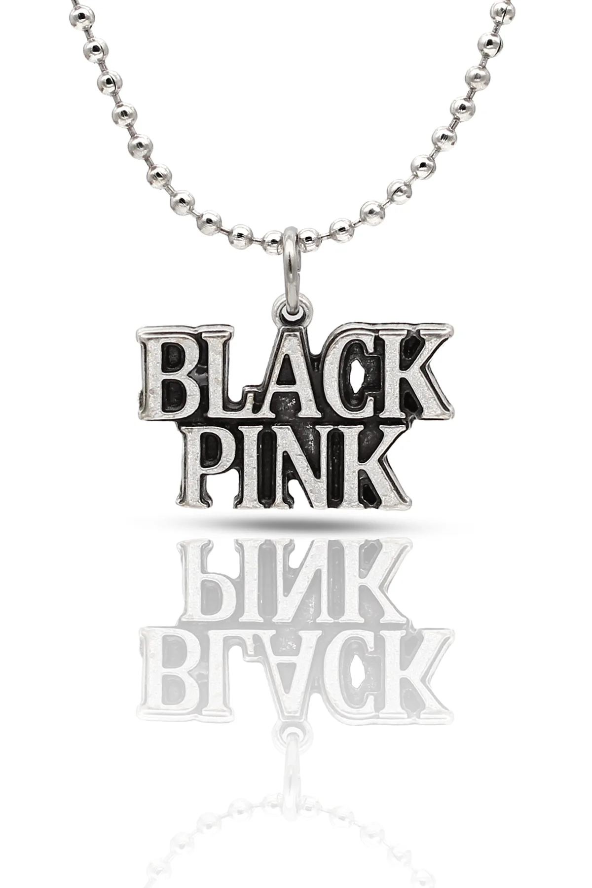 BLACK PINK Kore Fan Kolye - Antik Gümüş Kaplama - Antik Gümüş Kaplama - Top Zincir - 65 cm
