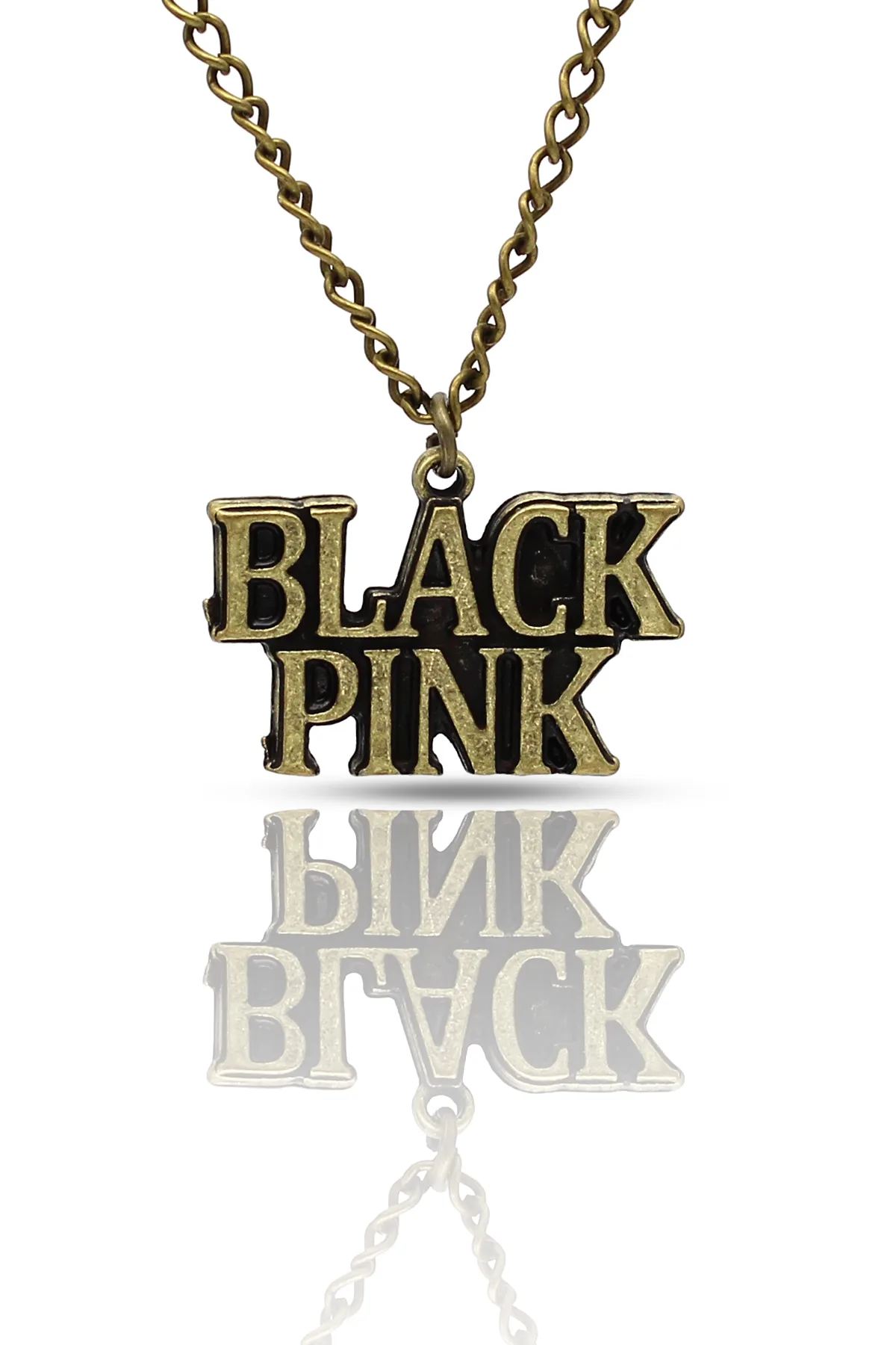 BLACK PINK Kore Fan Kolye - Antik Gümüş Kaplama - Antik Sarı Kaplama - Klasik Zincir - 65 cm