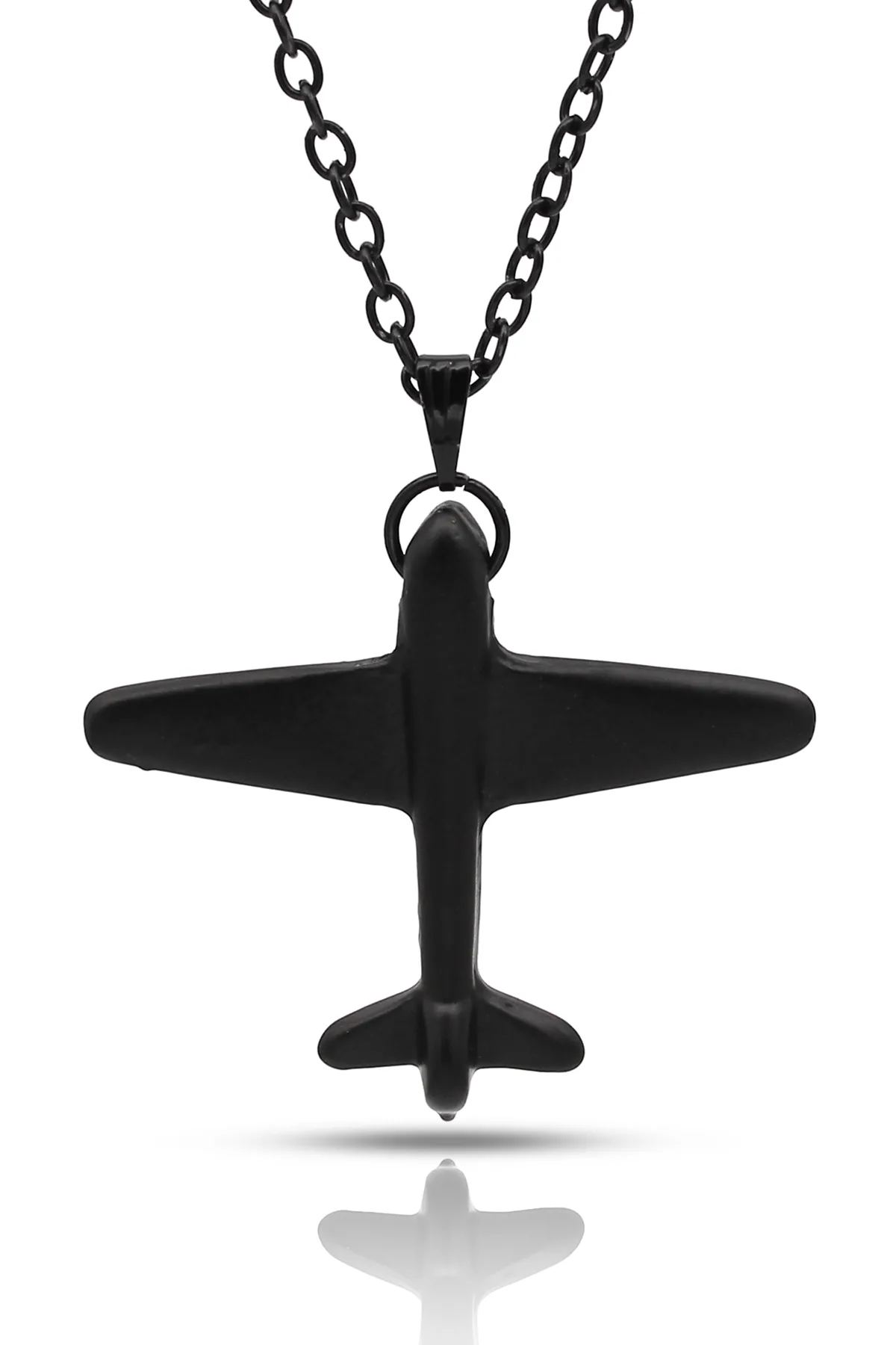 Uçak Kolye - Siyah Renk - Klasik Zincir - 65 cm