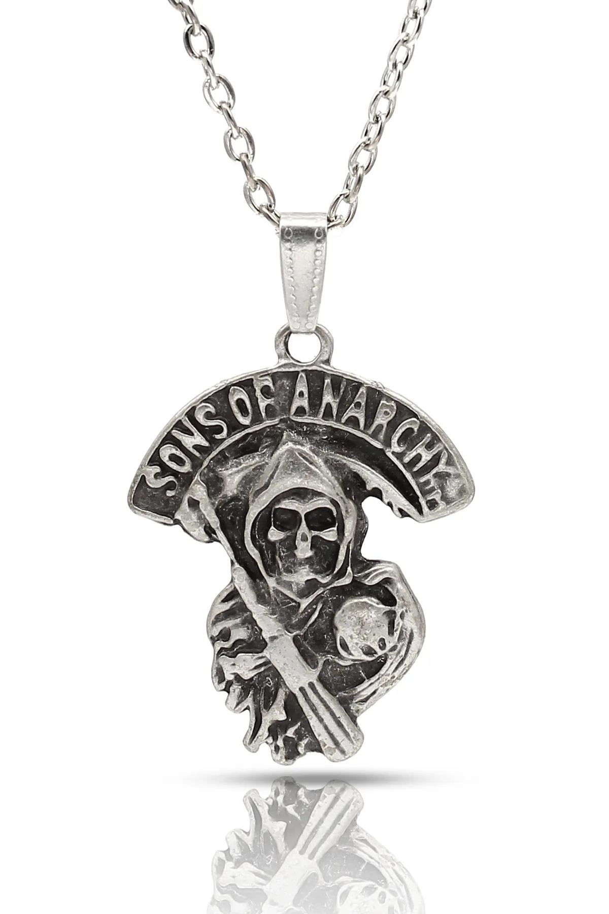 Sons Of Anarchy Fan Kolye - Antik Gümüş Kaplama - Antik Gümüş Kaplama - Klasik Zincir - 65 cm