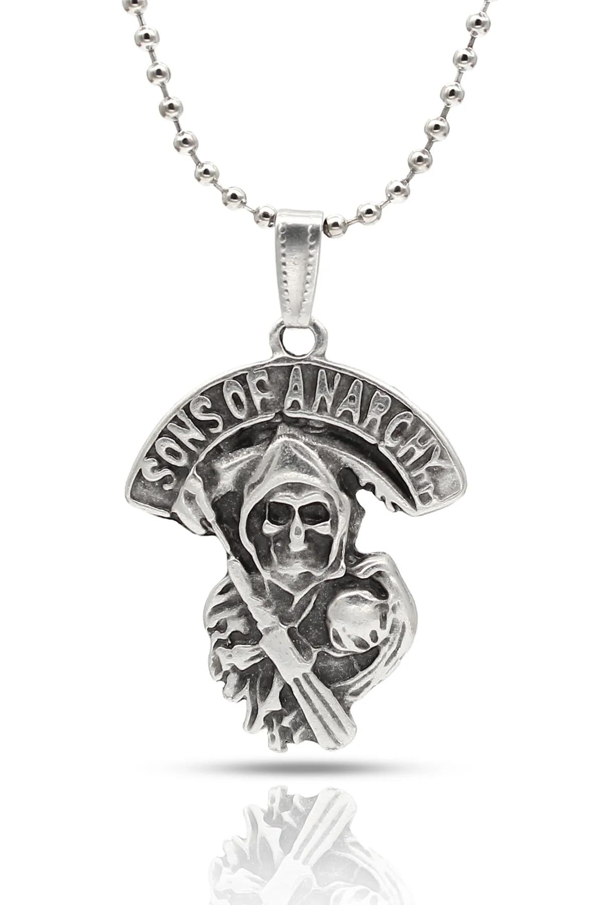 Sons Of Anarchy Fan Kolye - Antik Gümüş Kaplama - Antik Gümüş Kaplama - Top Zincir - 65 cm
