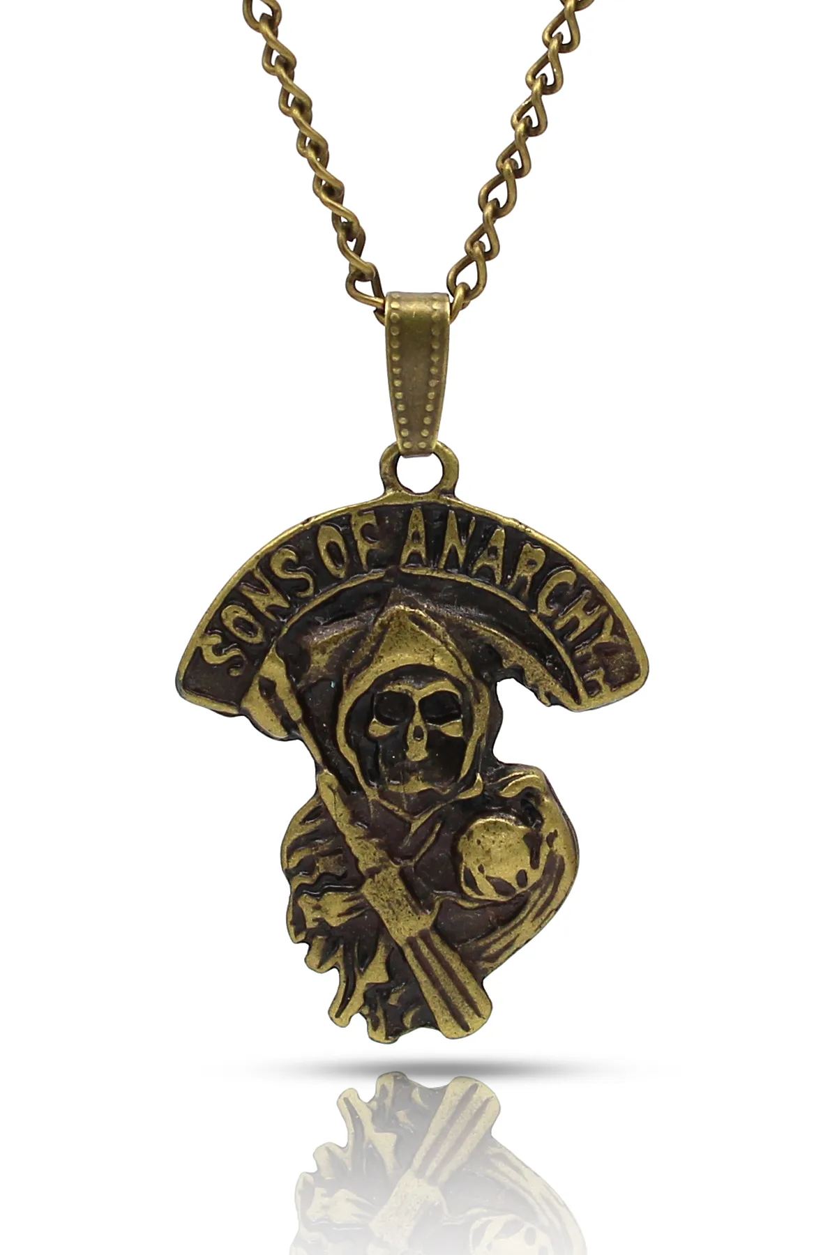 Sons Of Anarchy Fan Kolye - Antik Gümüş Kaplama - Antik Sarı Kaplama - Klasik Zincir - 65 cm
