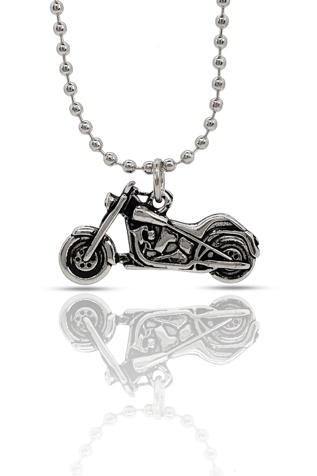 Harley Davidson Motor Kolye - Antik Gümüş Kaplama - Antik Gümüş Kaplama - Top Zincir - 65 cm