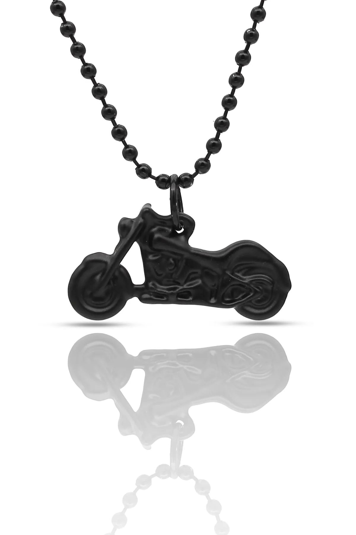 Harley Davidson Motor Kolye - Antik Gümüş Kaplama - Siyah Renk - Top Zincir - 65 cm