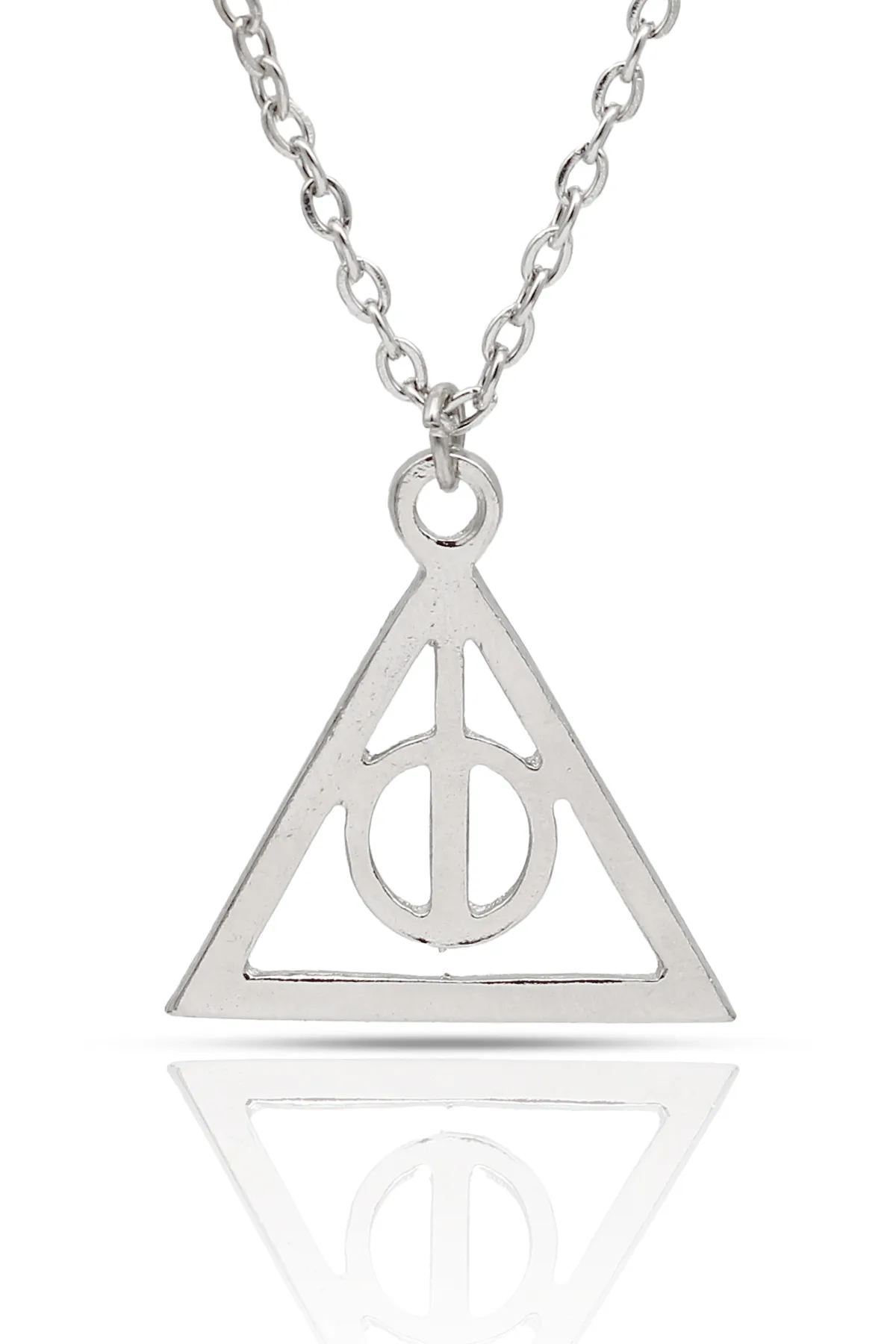 Harry Potter Ölüm Yadigarları Üçgen Kolye - Gümüş Renk - Klasik Zincir - 65 cm