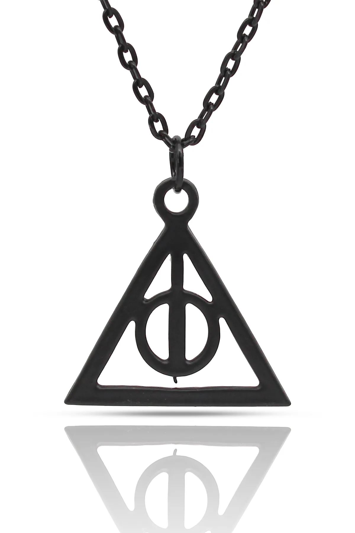 Harry Potter Ölüm Yadigarları Üçgen Kolye - Siyah Renk - Klasik Zincir - 65 cm