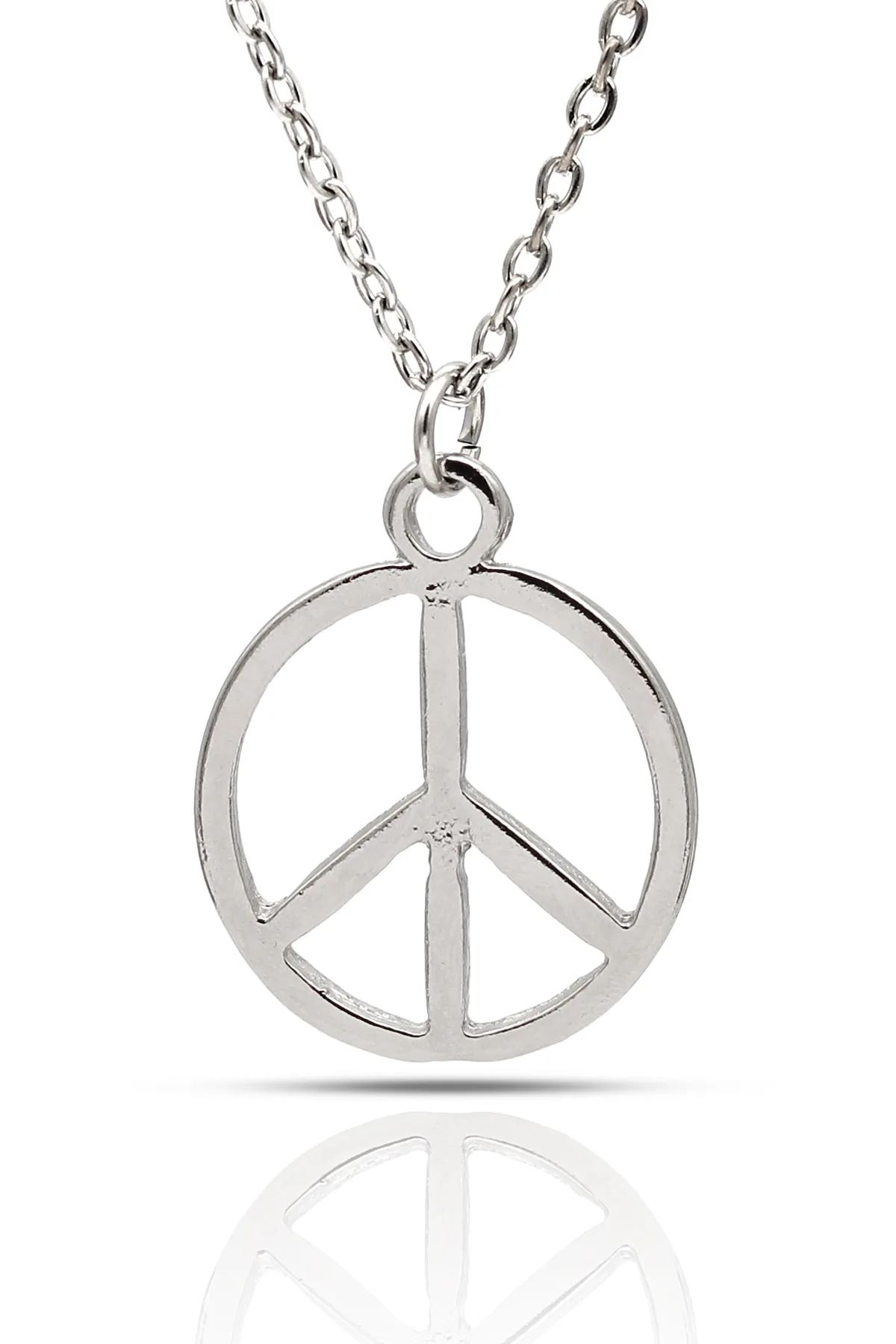 Barış İşareti Sembol Peace Kolye - Gümüş Renk - Klasik Zincir - 65 cm