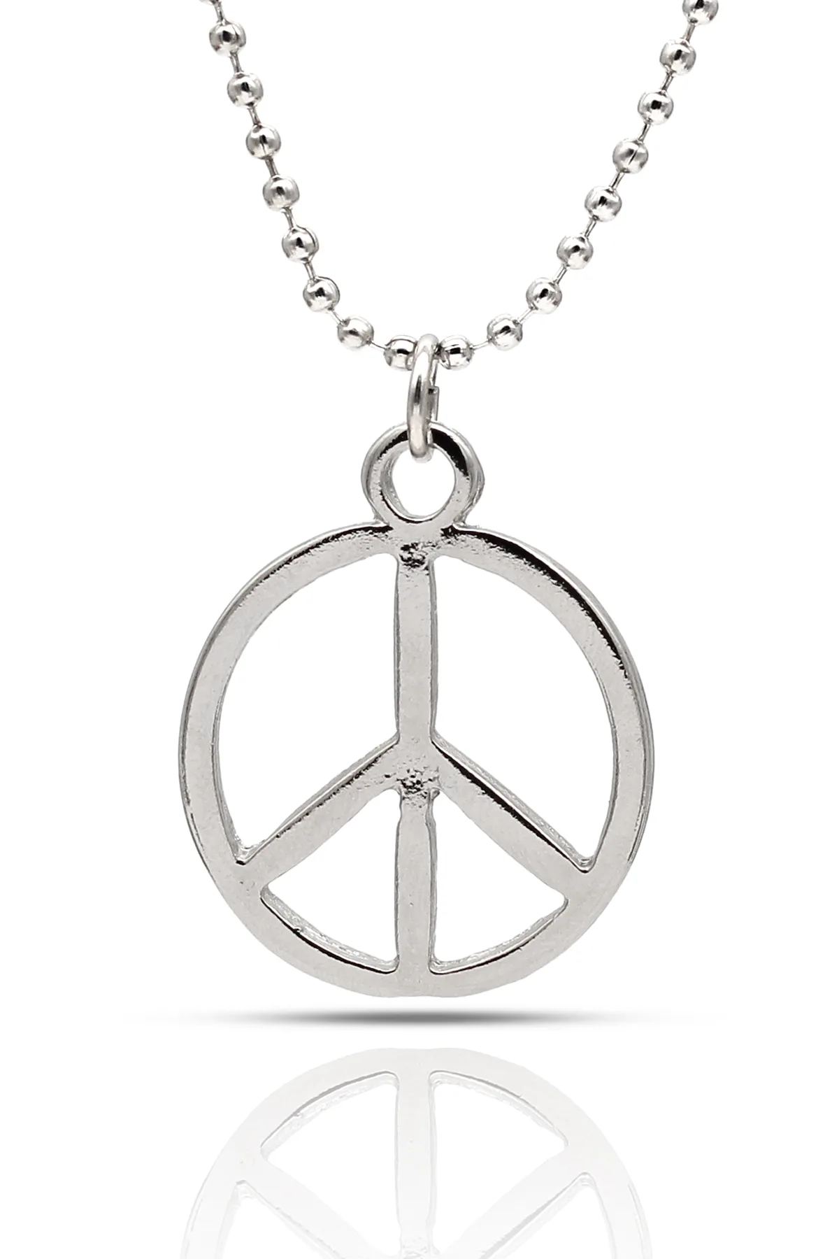 Barış İşareti Sembol Peace Kolye - Gümüş Renk - Top Zincir - 65 cm