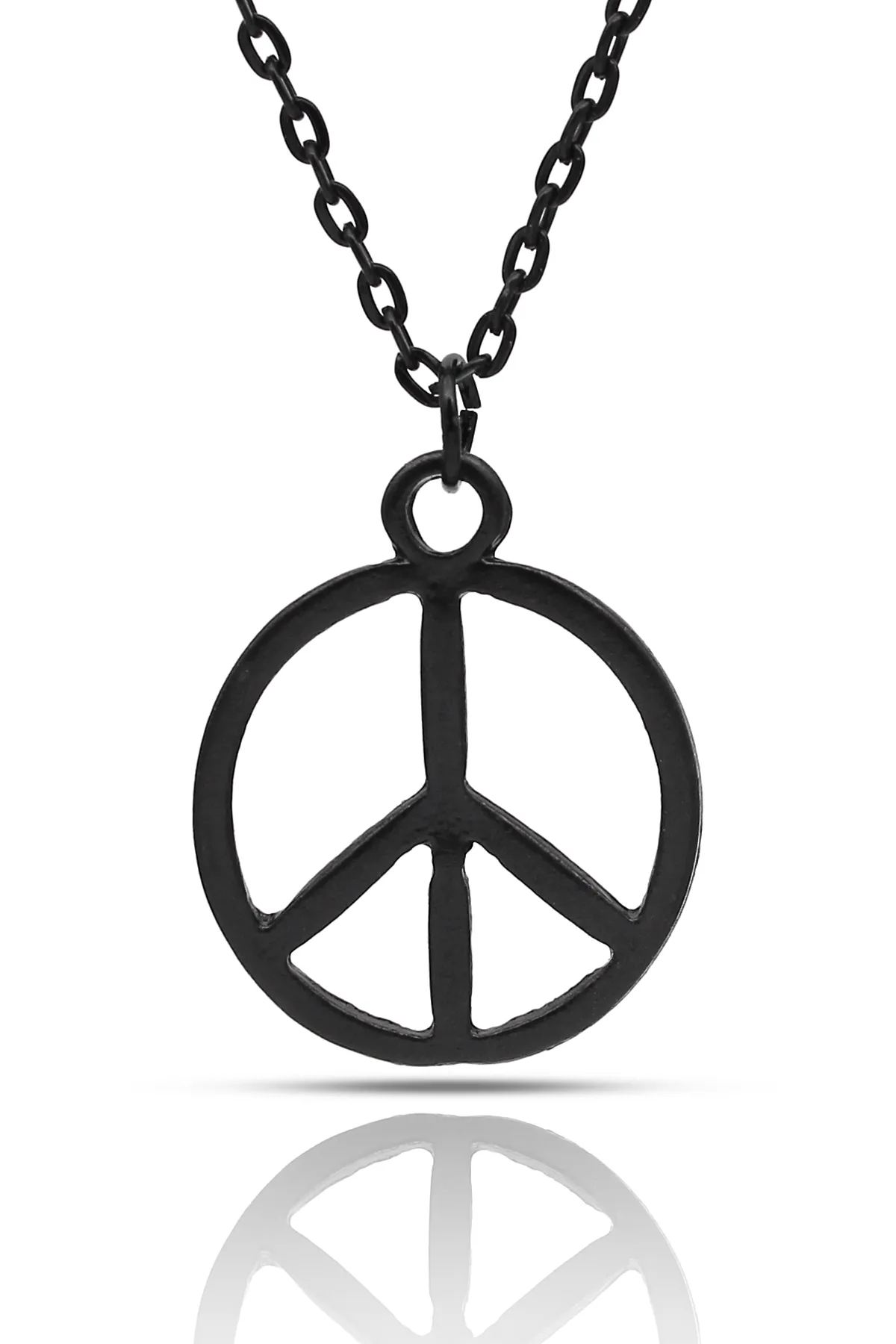 Barış İşareti Sembol Peace Kolye - Siyah Renk - Klasik Zincir - 65 cm