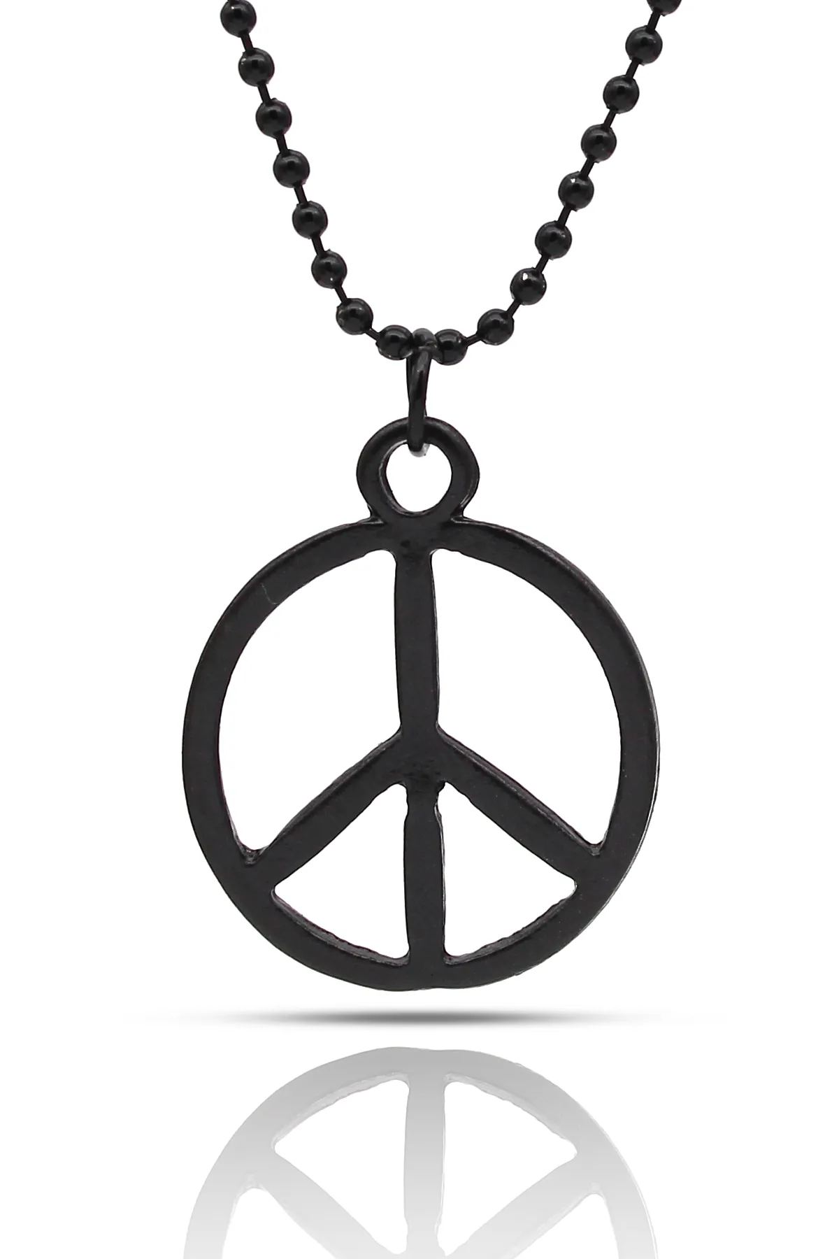 Barış İşareti Sembol Peace Kolye - Siyah Renk - Top Zincir - 65 cm