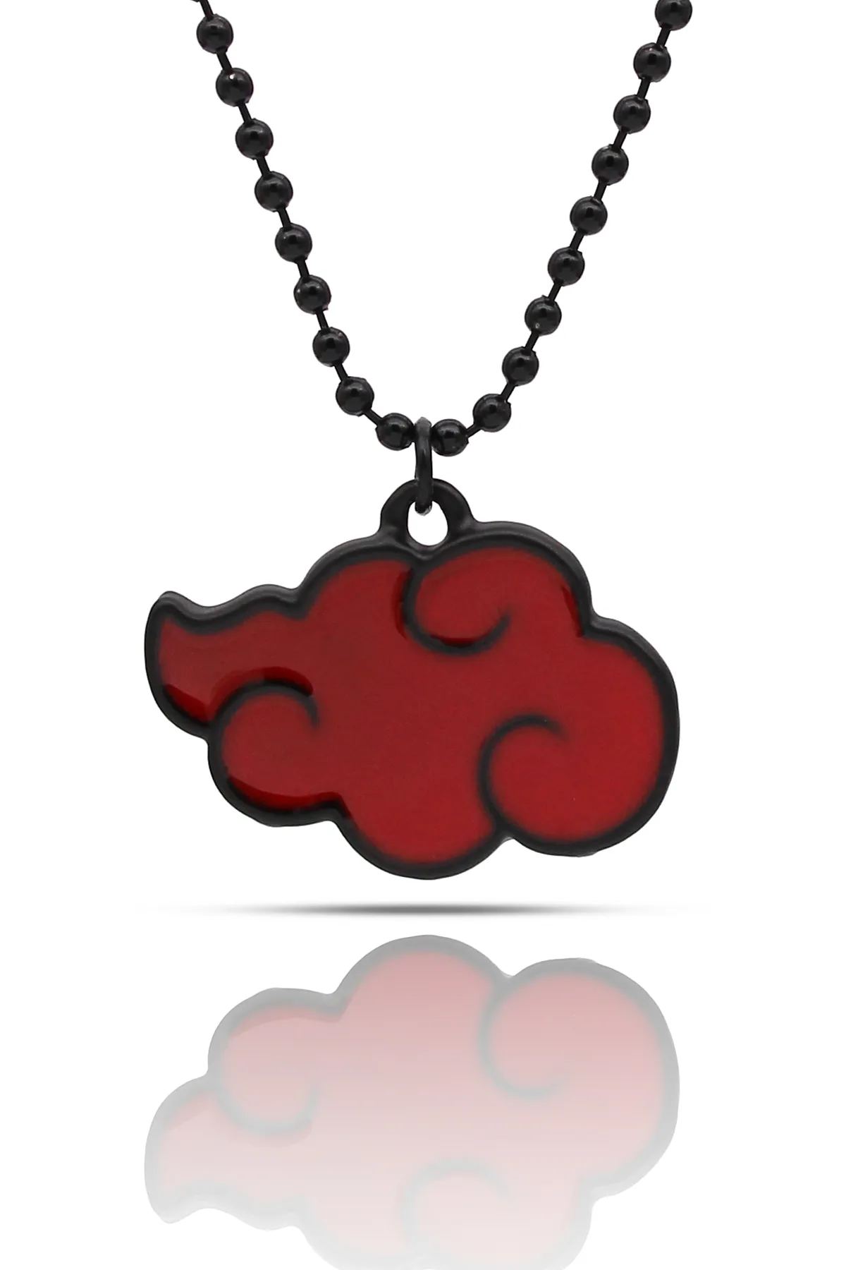 Naruto Anime Akatsuki Bulut Kolye - Kırmızı Mineli - Siyah Renk - Top Zincir - 65 cm