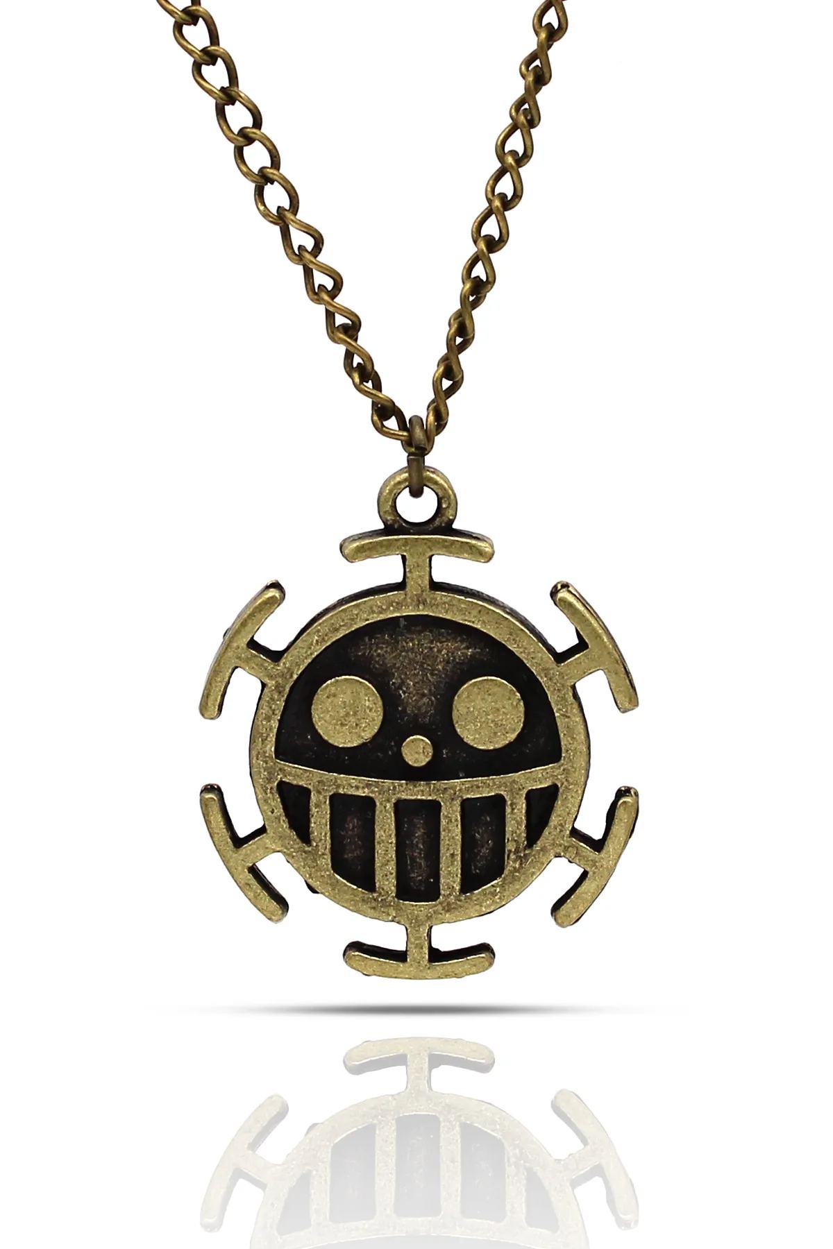 One Piece Trafalgar Law Anime Fan Luffy Bomba Kolye - Antik Sarı Kaplama - Klasik Zincir - 65 cm
