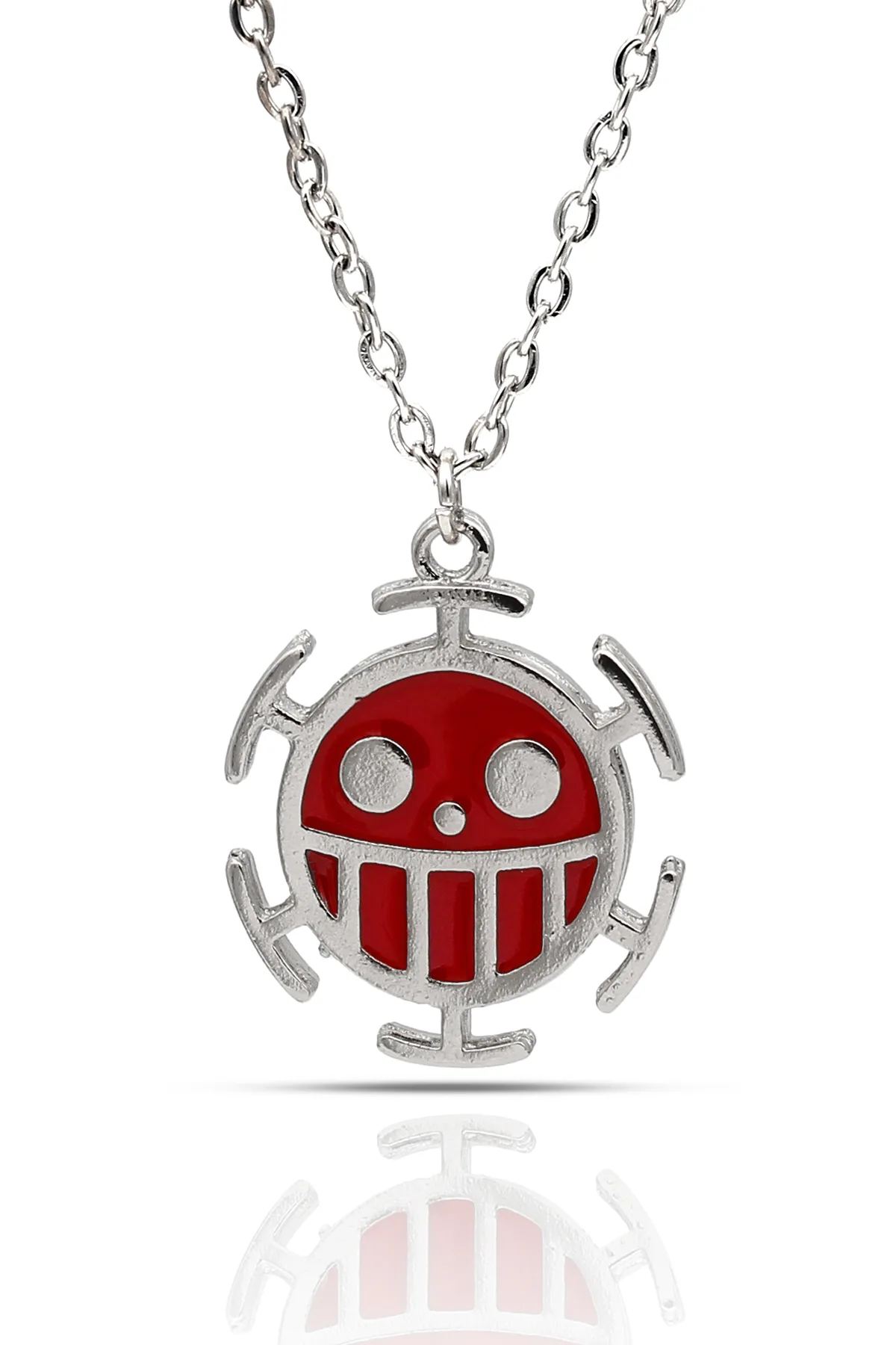 One Piece Trafalgar Law Anime Fan Luffy Bomba Kolye - Kırmızı Mineli - Kırmızı Renk - Klasik Zincir - 65 cm