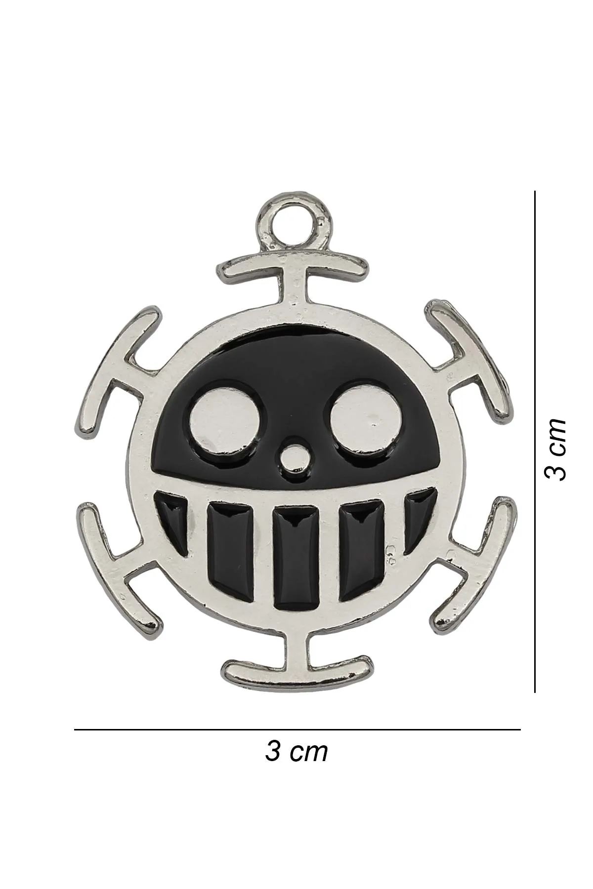 One Piece Trafalgar Law Anime Fan Luffy Bomba Kolye - Siyah Mineli - Gümüş Renk - Burgu Zincir - 65 cm