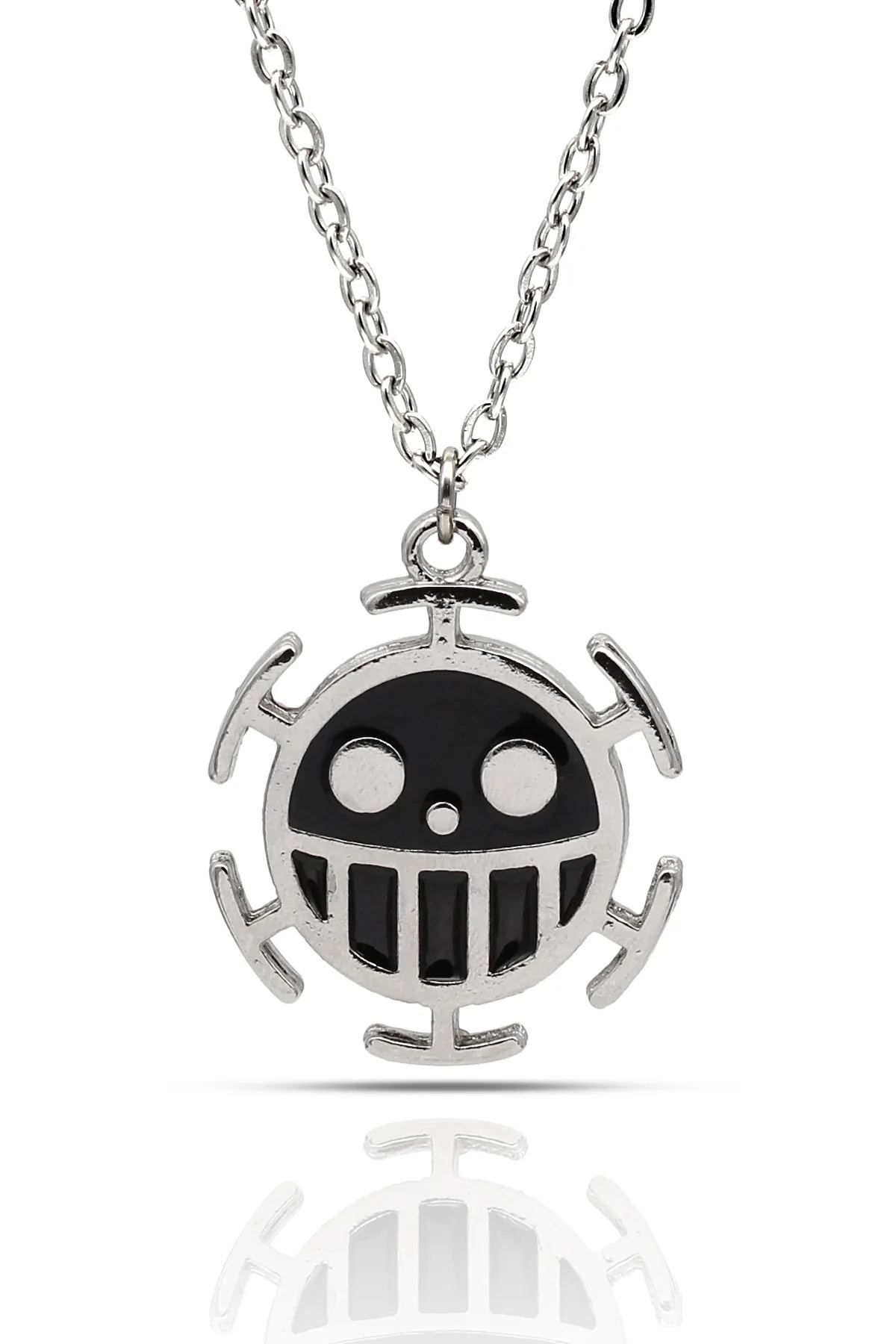One Piece Trafalgar Law Anime Fan Luffy Bomba Kolye - Siyah Mineli - Siyah Renk - Klasik Zincir - 65 cm