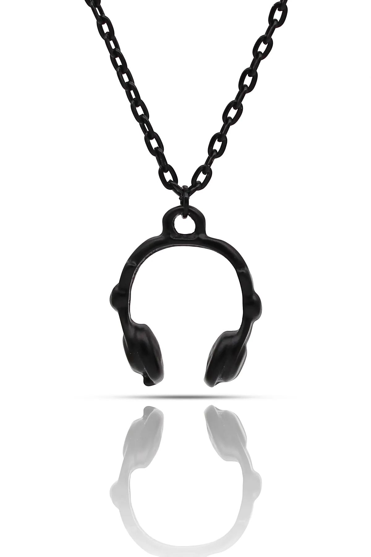 Oyuncu Headset Kulaklık Kolye - Antik Gümüş Kaplama - Siyah Renk - Klasik Zincir - 65 cm