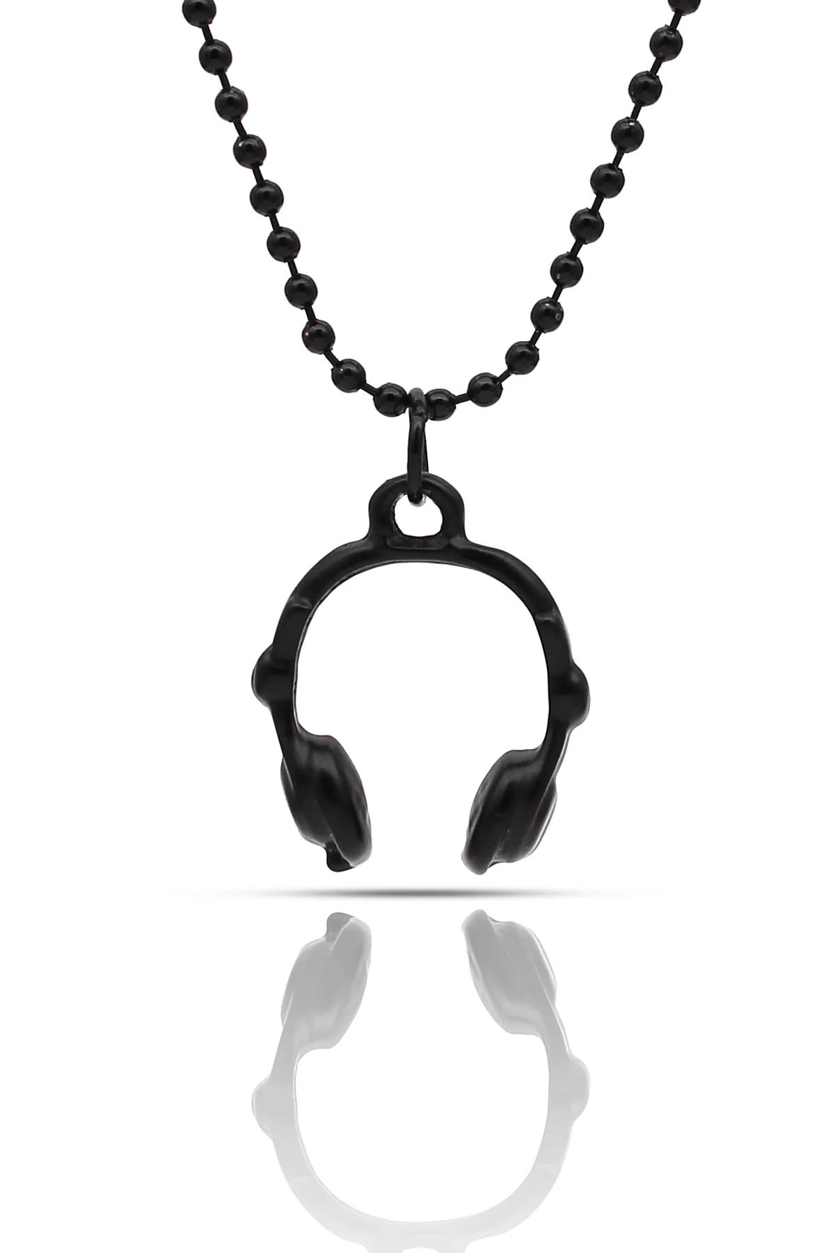 Oyuncu Headset Kulaklık Kolye - Antik Gümüş Kaplama - Siyah Renk - Top Zincir - 65 cm