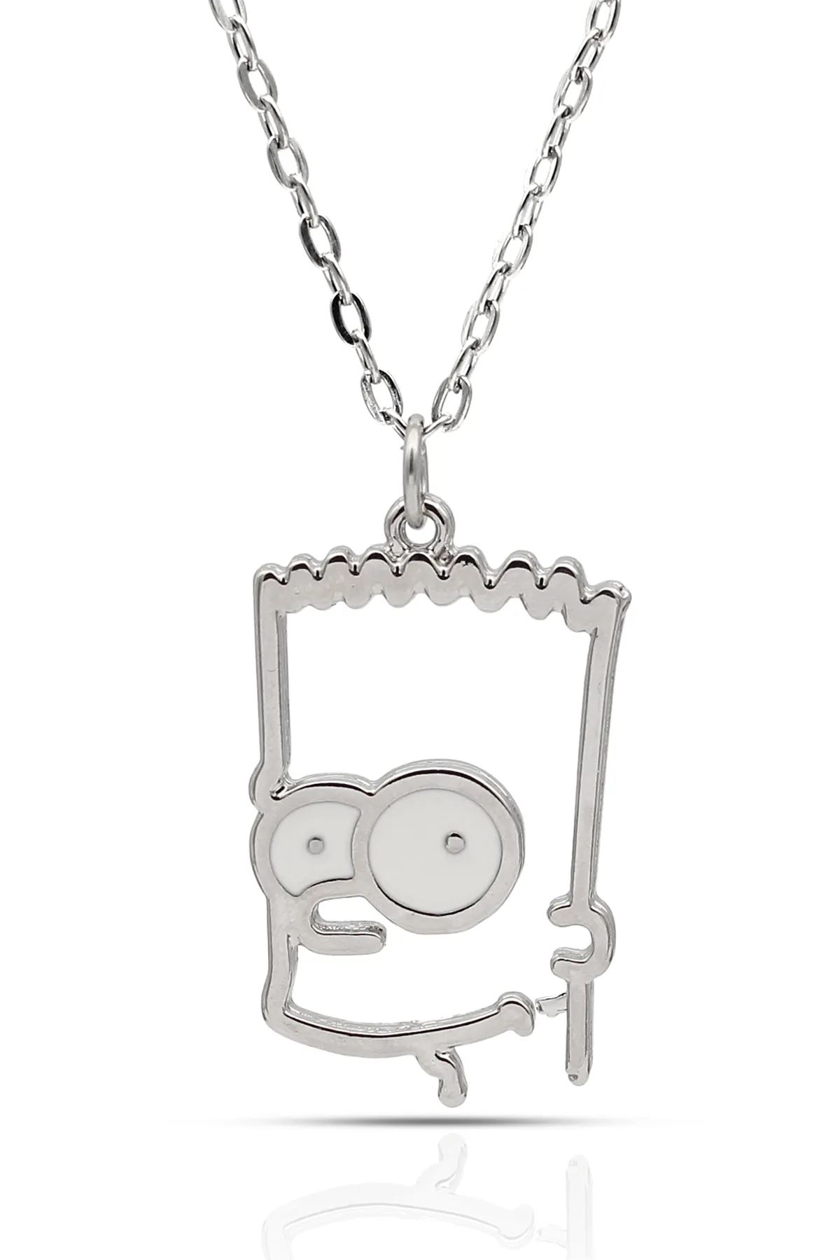 The Simpsons Bart Simpson Kolye - Mineli - Gümüş Renk - Klasik Zincir - 65 cm