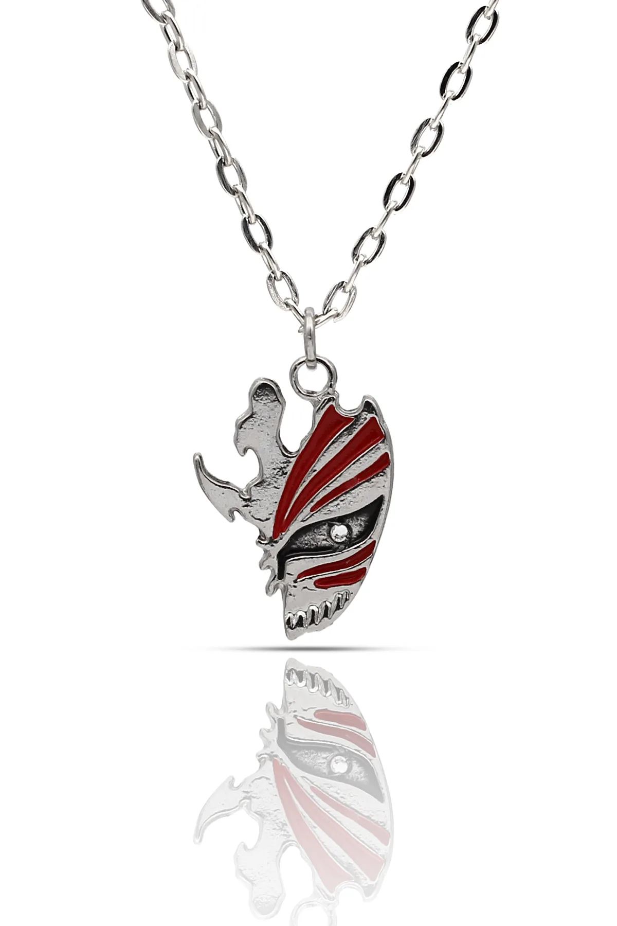 Bleach Ichigo Hollow Maske Anime Kolye - Mineli - Gümüş Renk - Klasik Zincir - 65 cm
