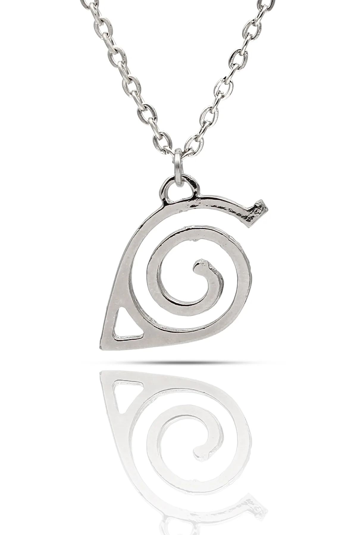 Naruto Konoha Sembol Anime Kolye - Gümüş Renk - Klasik Zincir - 65 cm