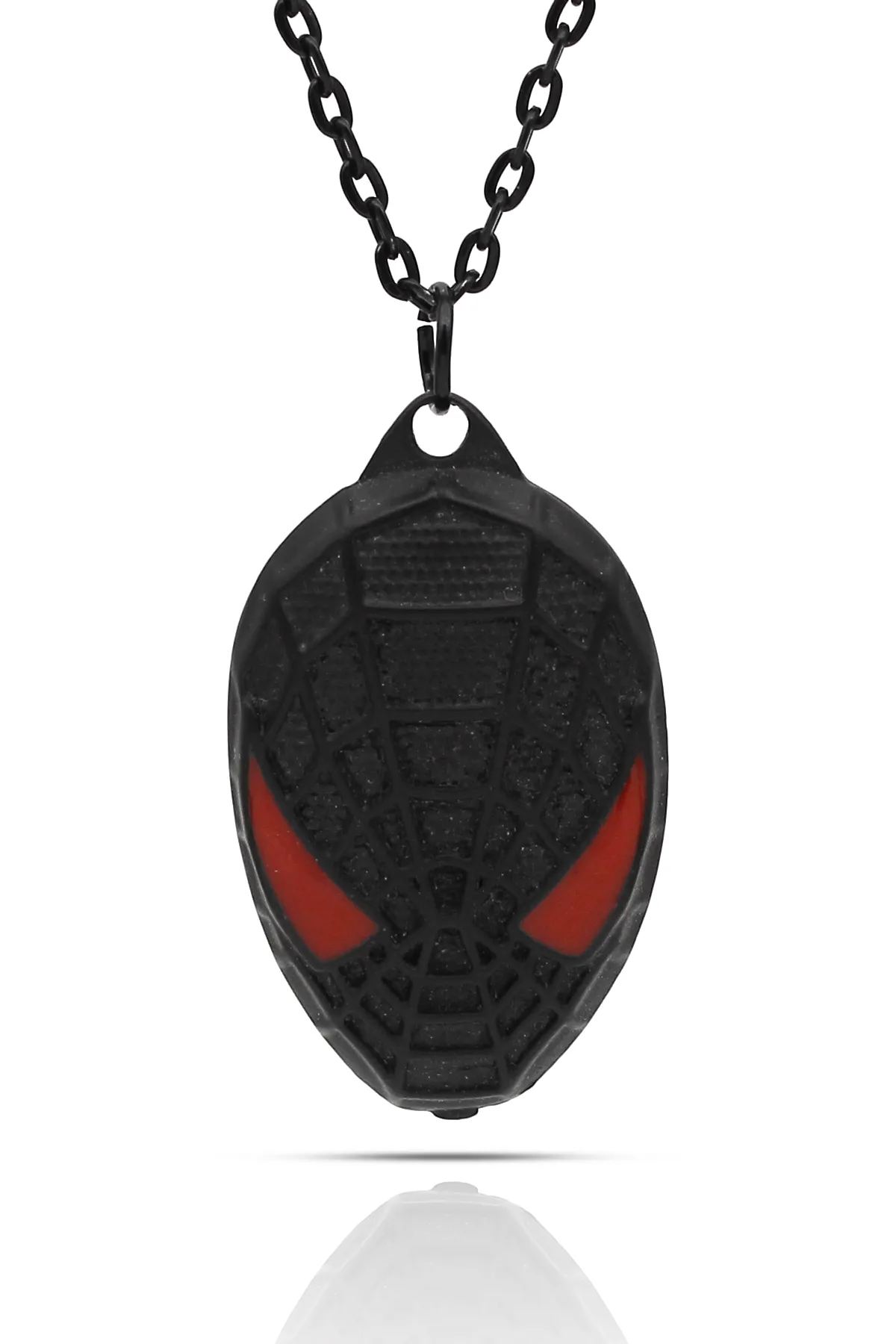 Örümcek Adam Maske Spiderman Kolye - Mineli - Siyah Renk - Klasik Zincir - 65 cm