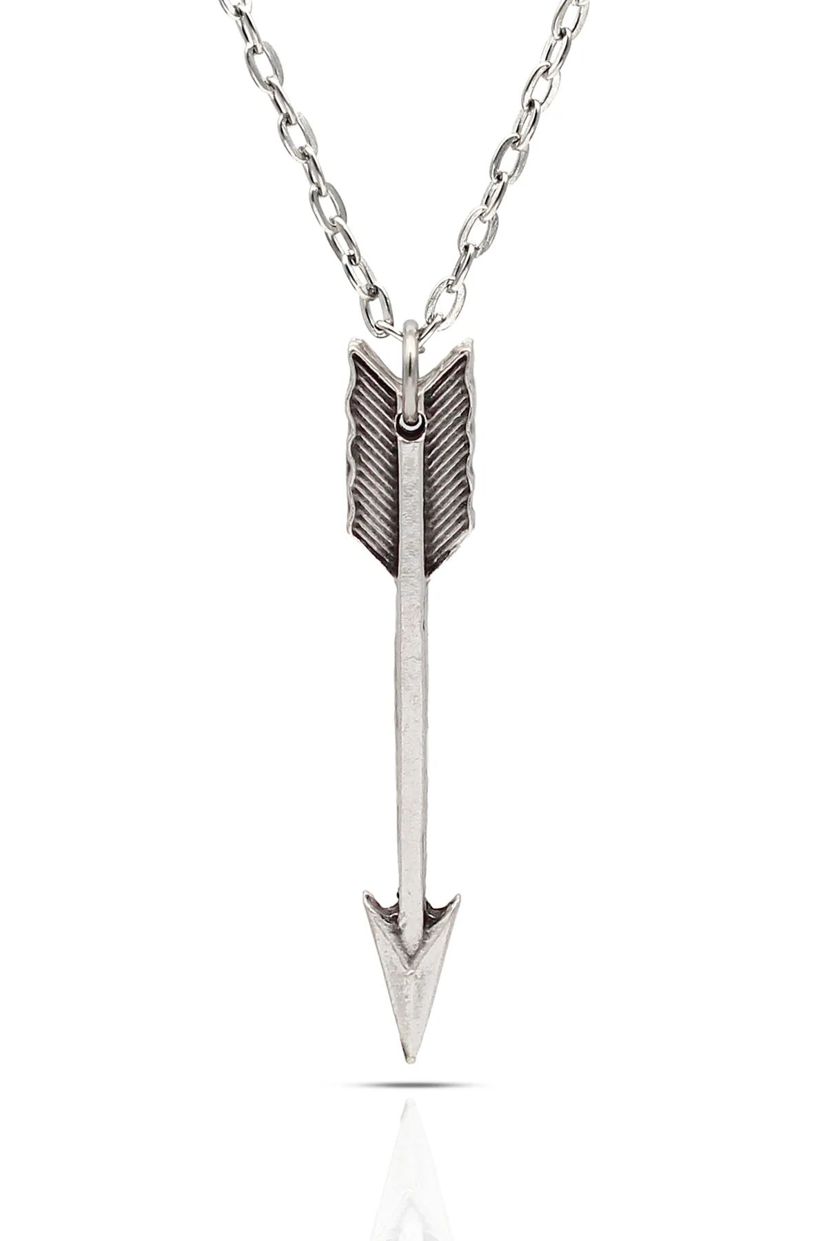 Ok Kolye - Antik Gümüş Kaplama - Antik Gümüş Kaplama - Klasik Zincir - 65 cm