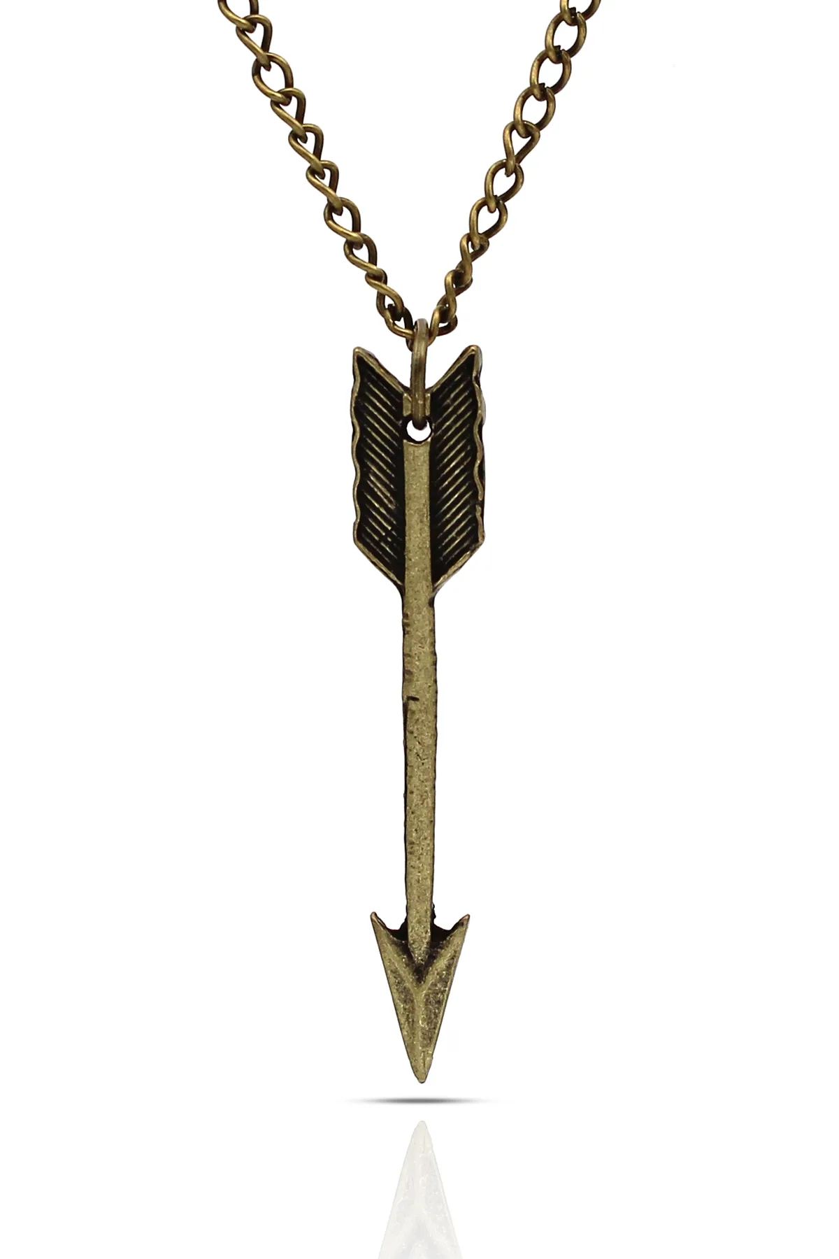 Ok Kolye - Antik Gümüş Kaplama - Antik Sarı Kaplama - Klasik Zincir - 65 cm
