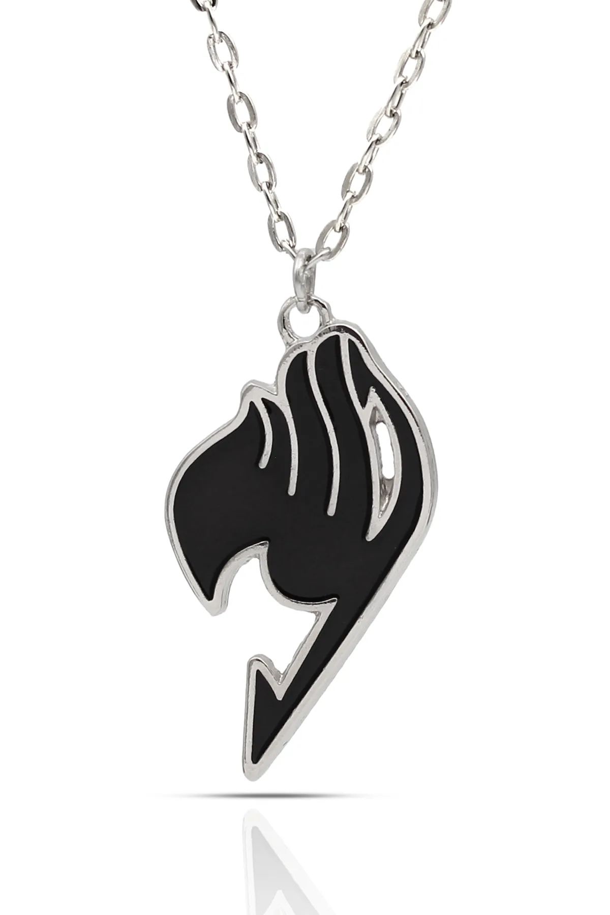Fairy Tail Sembol Anime Kolye - Siyah Mineli - Gümüş Renk - Klasik Zincir - 65 cm