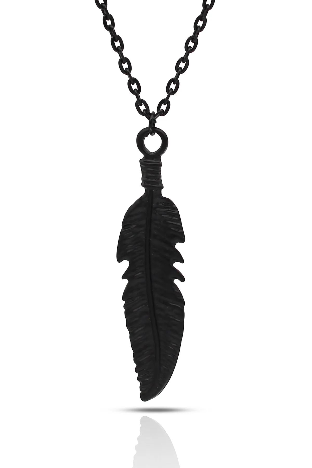 Yaprak Kolye - Antik Gümüş Kaplama - Siyah Renk - Klasik Zincir - 65 cm