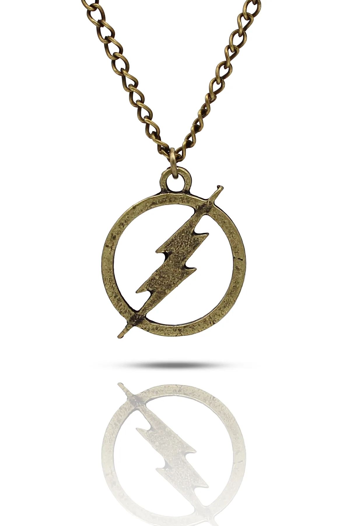 The Flash Şimşek Kolye - Antik Sarı Kaplama - Klasik Zincir - 65 cm