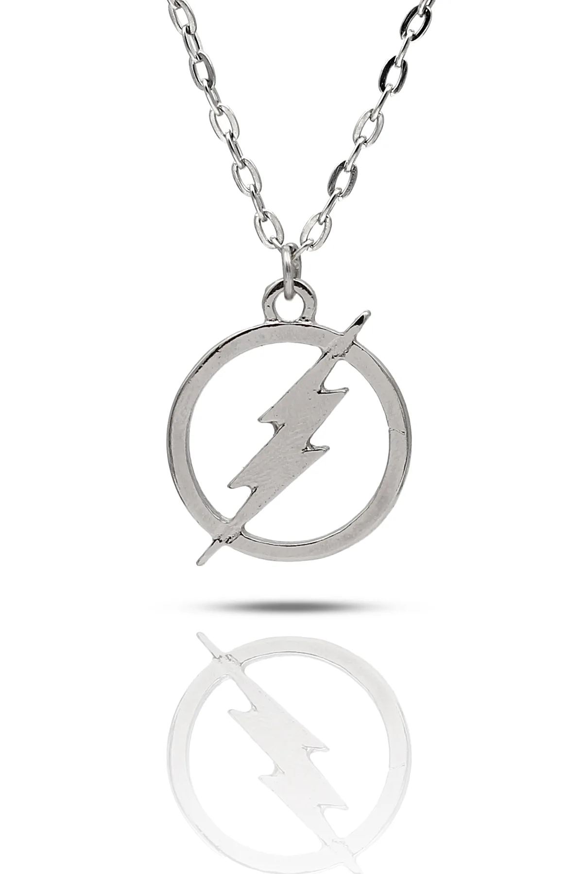 The Flash Şimşek Kolye - Gümüş Renk - Klasik Zincir - 65 cm